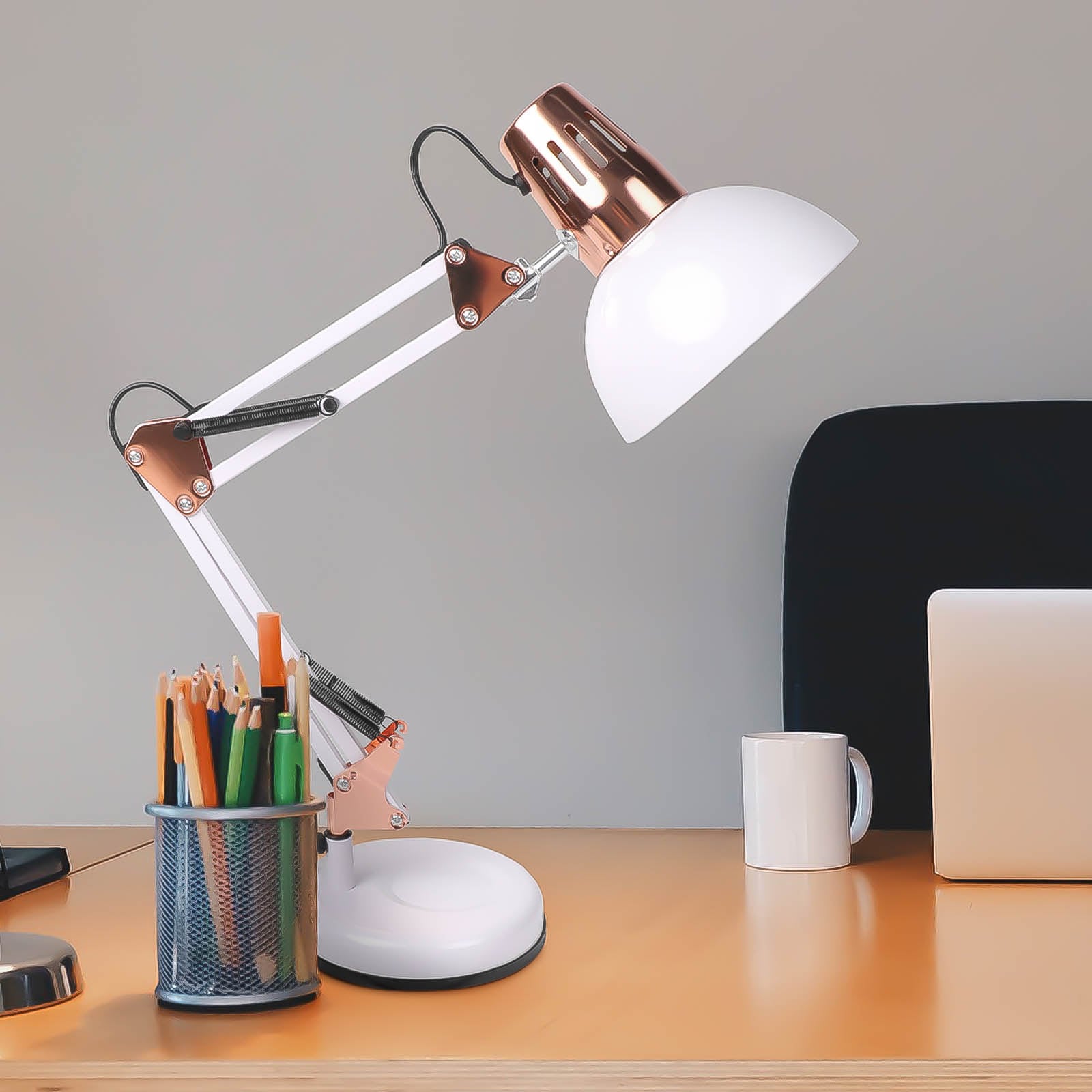 OttLite 26.875-in Black Touch Swing-Arm Desk Lamp with Plastic