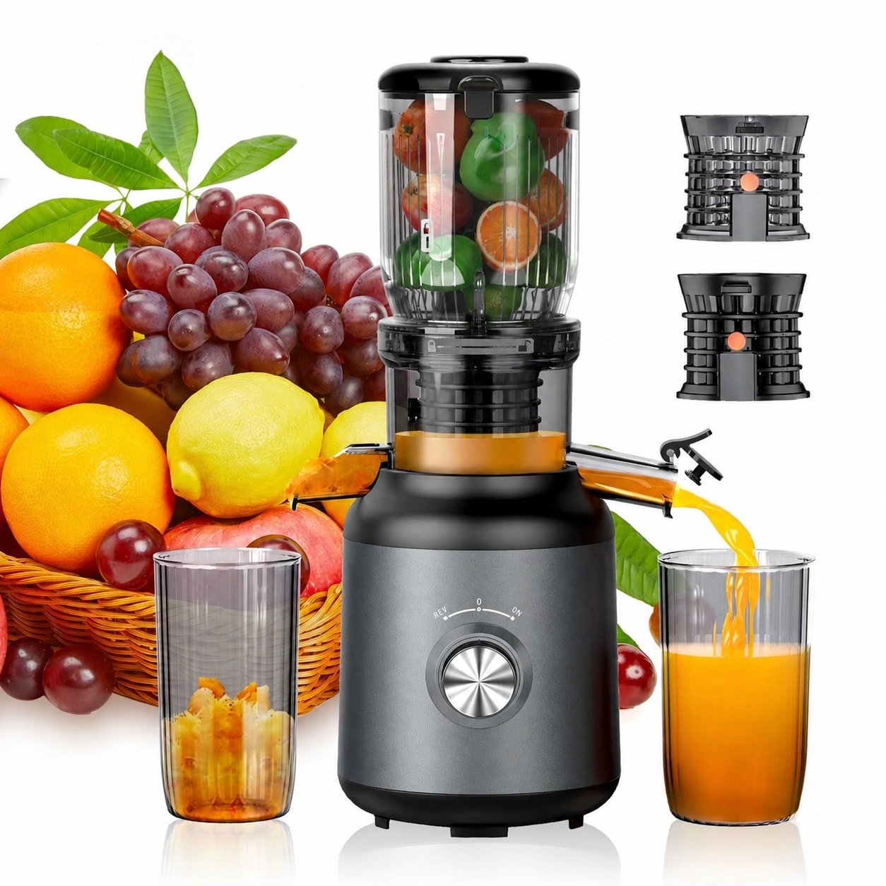 Lukvuzo -  Cold Press Juicer Machine 250W Large Feed Chute Whole Fruit Slow Masticating Juicer BP...