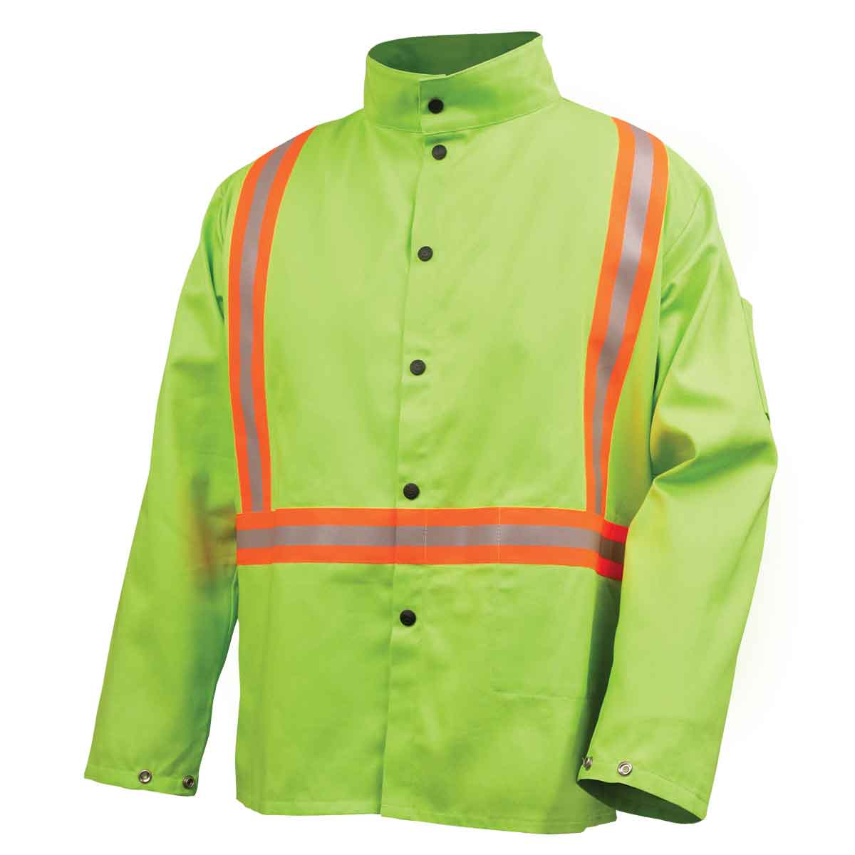 Black Stallion  JF1010-LM Hi-Vis FR Cotton Welding Jacket with FR Reflective Tape Lime Large