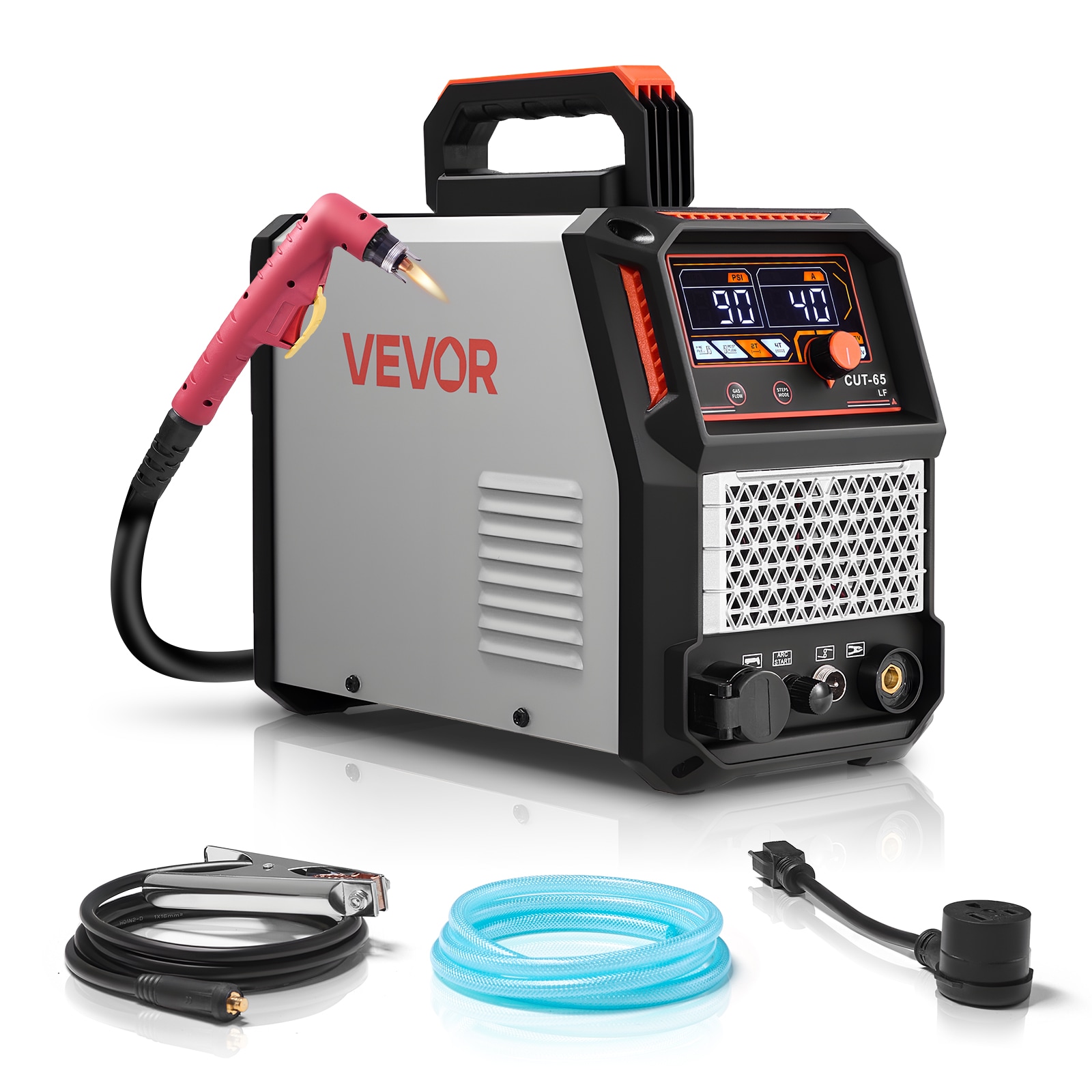 VEVOR Plasma Cutter 65A Non-Touch Pilot Arc Plasma Cutting Machine Non-High Frequency - with 2T/4T Function and Adjustable PT Time  110V/220V Dual Voltage Digital Display IGBT Inverter