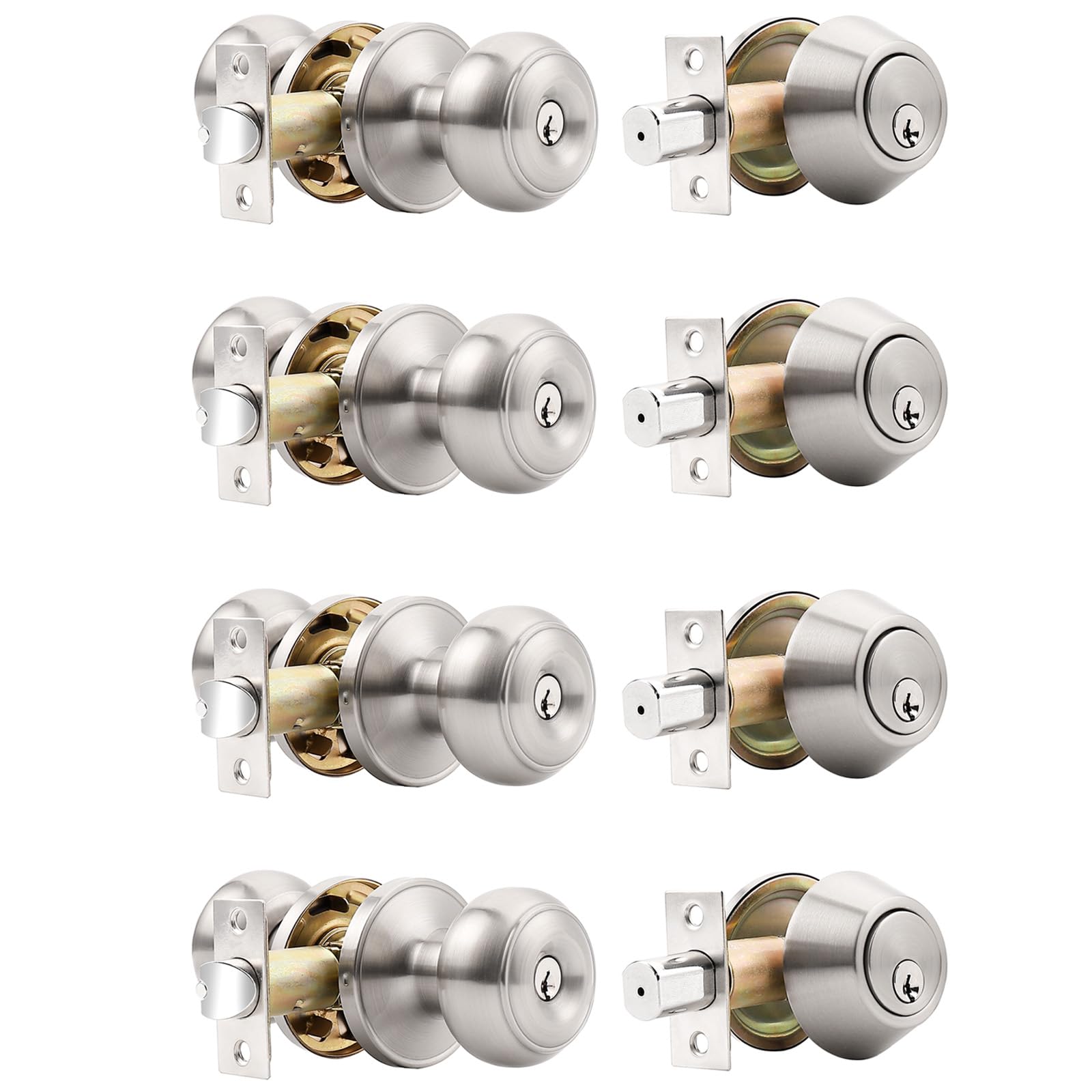Afoxsos  Door Knob and Single Cylinder Deadbolt Lock Set Satin Nickel Front Door Handle and Deadbolt Keyed Alike Reversible Deadbolt and Knob Set