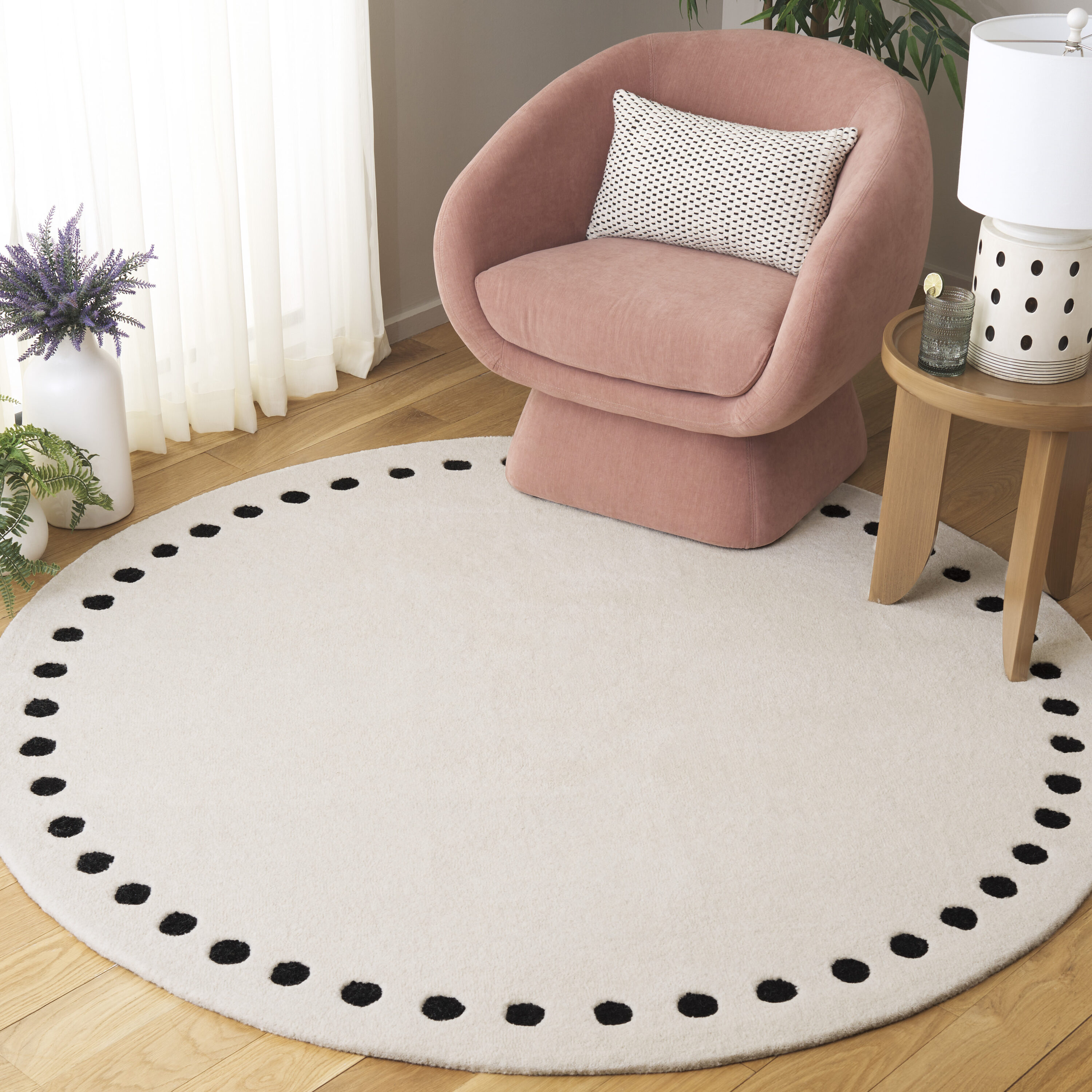  Metro 913 Ivory/Black Contemporary 6ft x 6ft Round Rug