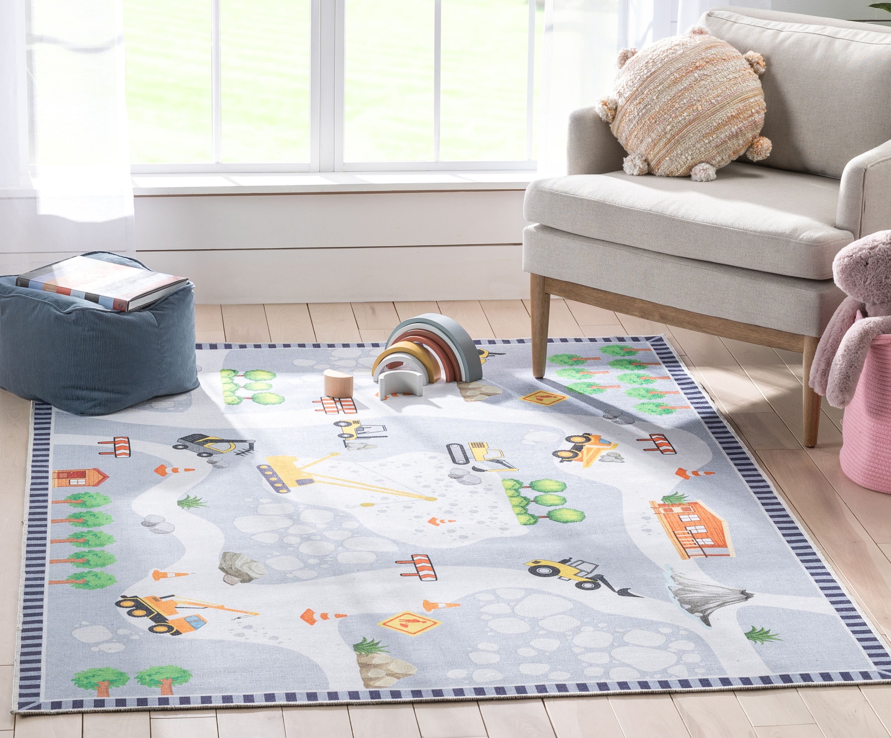 Well Woven W-KD-06A-4 3 x 5 (ft) Flatweave Polyester Grey Multi Rectangular Indoor Mid-Century Modern Machine washable Area rug