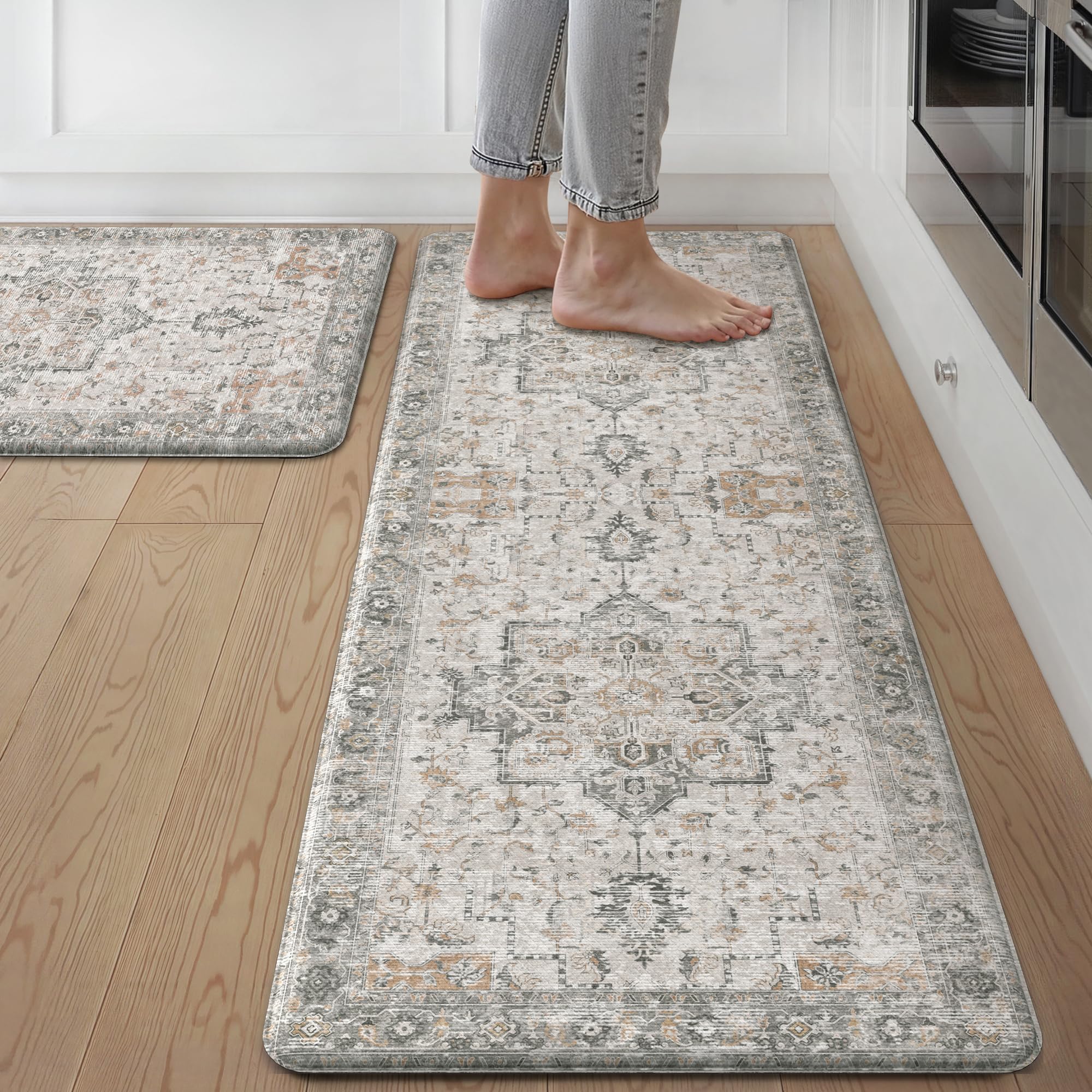 SenQWFa -  Kitchen Mats Set 2pcs Anti Fatigue Cushioned Floor Mat 17x47 17x30 Non Slip Waterproof...