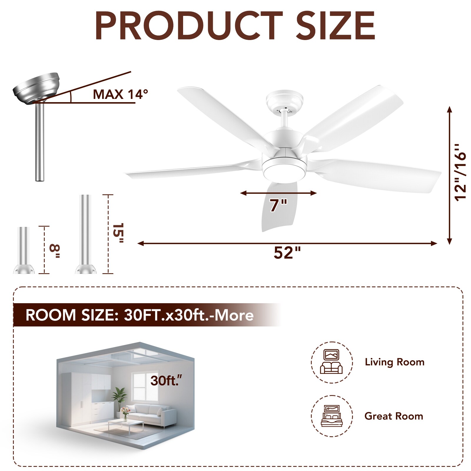 COWSAR LSCF-FL9267-WHITE Ceiling-Fans - View #8