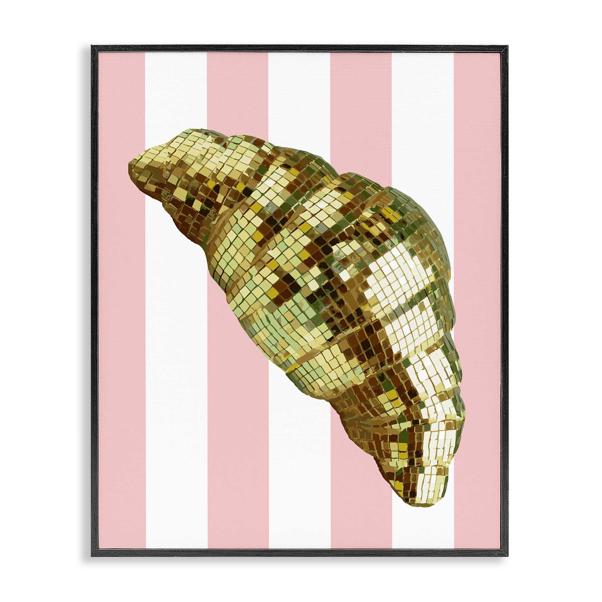 Stupell Industries BT-126-FR-24X30 Disco Croissant and Pink Stripes Black Framed Giclee Art By Lil' Rue 24 x 30