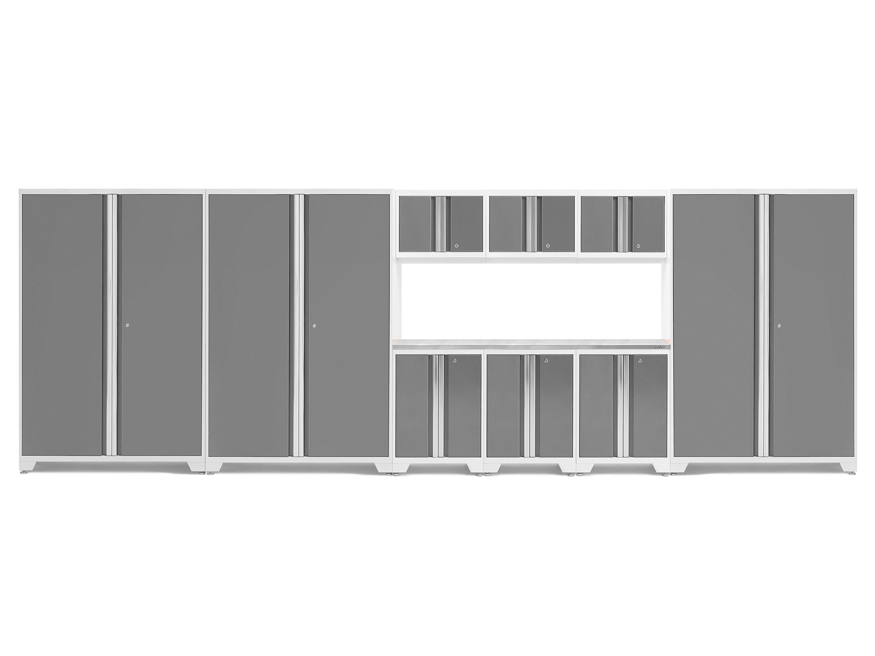 NewAge Products 55245 216-in W x 76.75-in H x 18-in D 9 -Cabinets Steel Platinum Garage Storage System