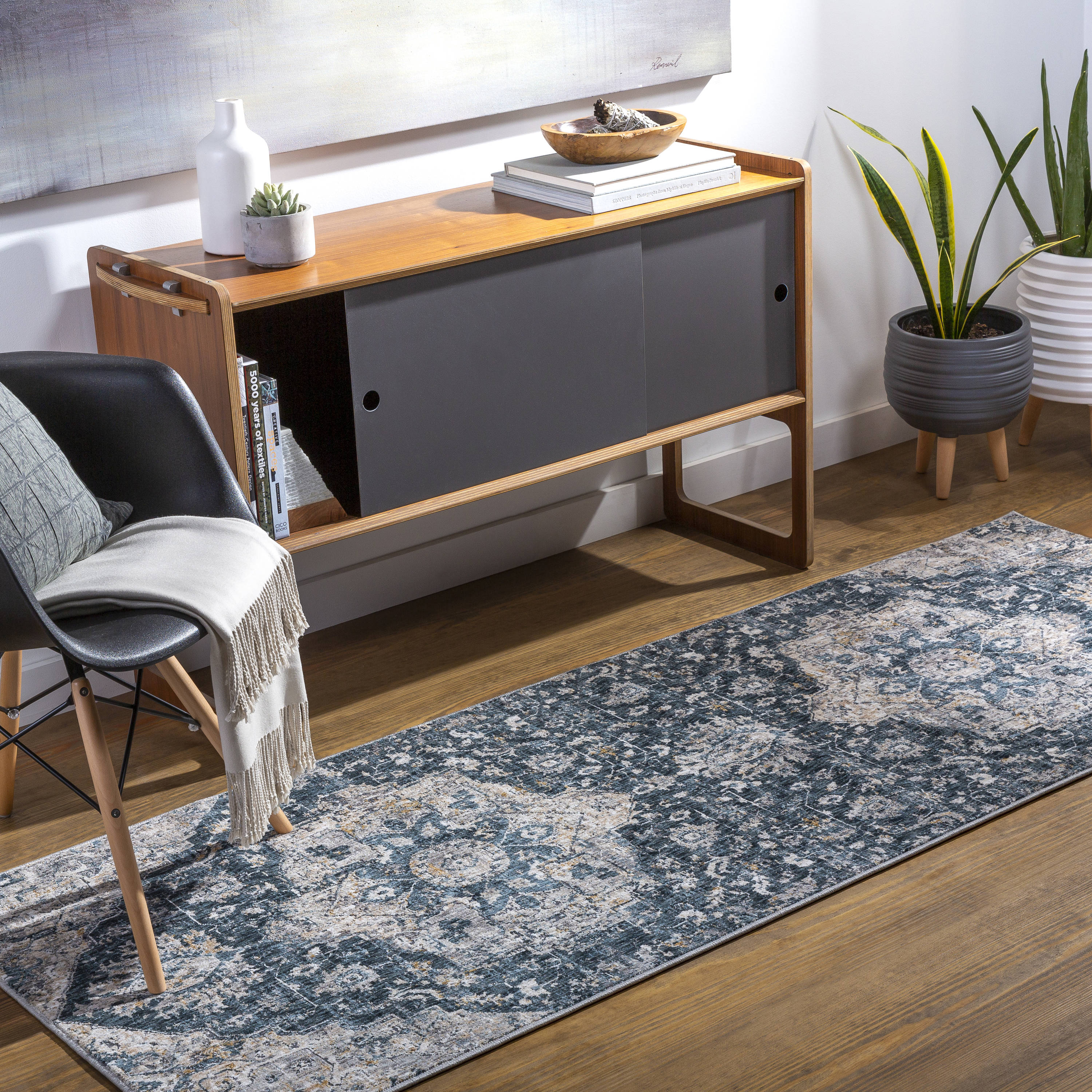 Surya CDF2307-2773 Cardiff 3 x 8 Teal Indoor Medallion Oriental Runner Rug