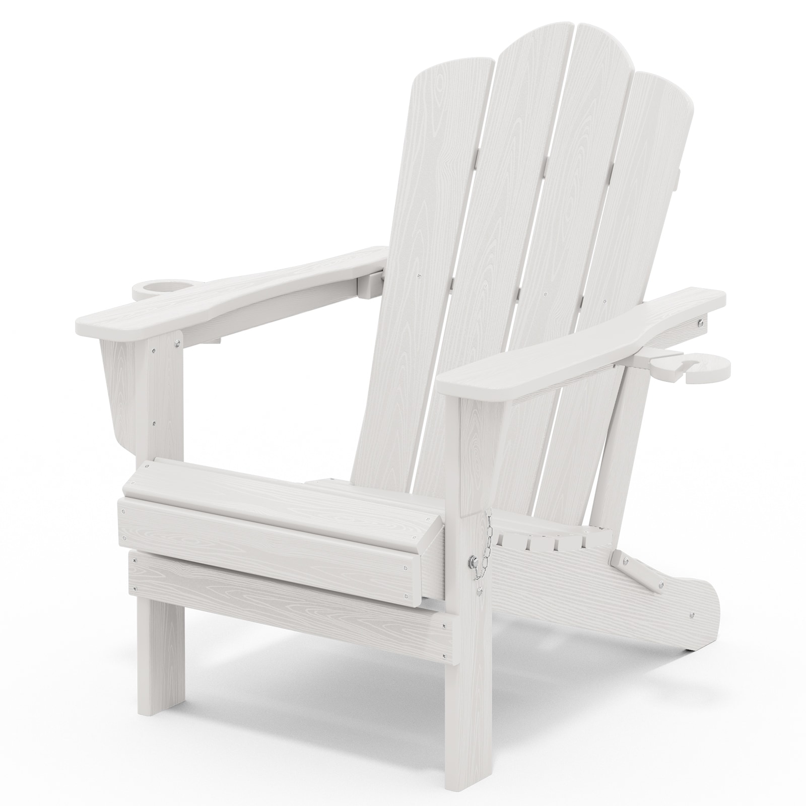 JEAREY JJWDY-WE HDPE Adirondack Chair with Cup-holders White HDPE Frame Stationary Adirondack Chair with Slat Seat