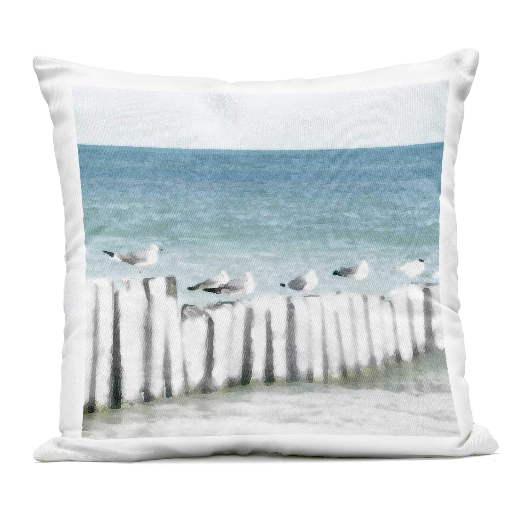 Stupell Industries PLQ-847-OSQ-18X18 Gulls Waiting Beach Scene Outdoor Printed Pillow design by Noah Bay 18 x 18