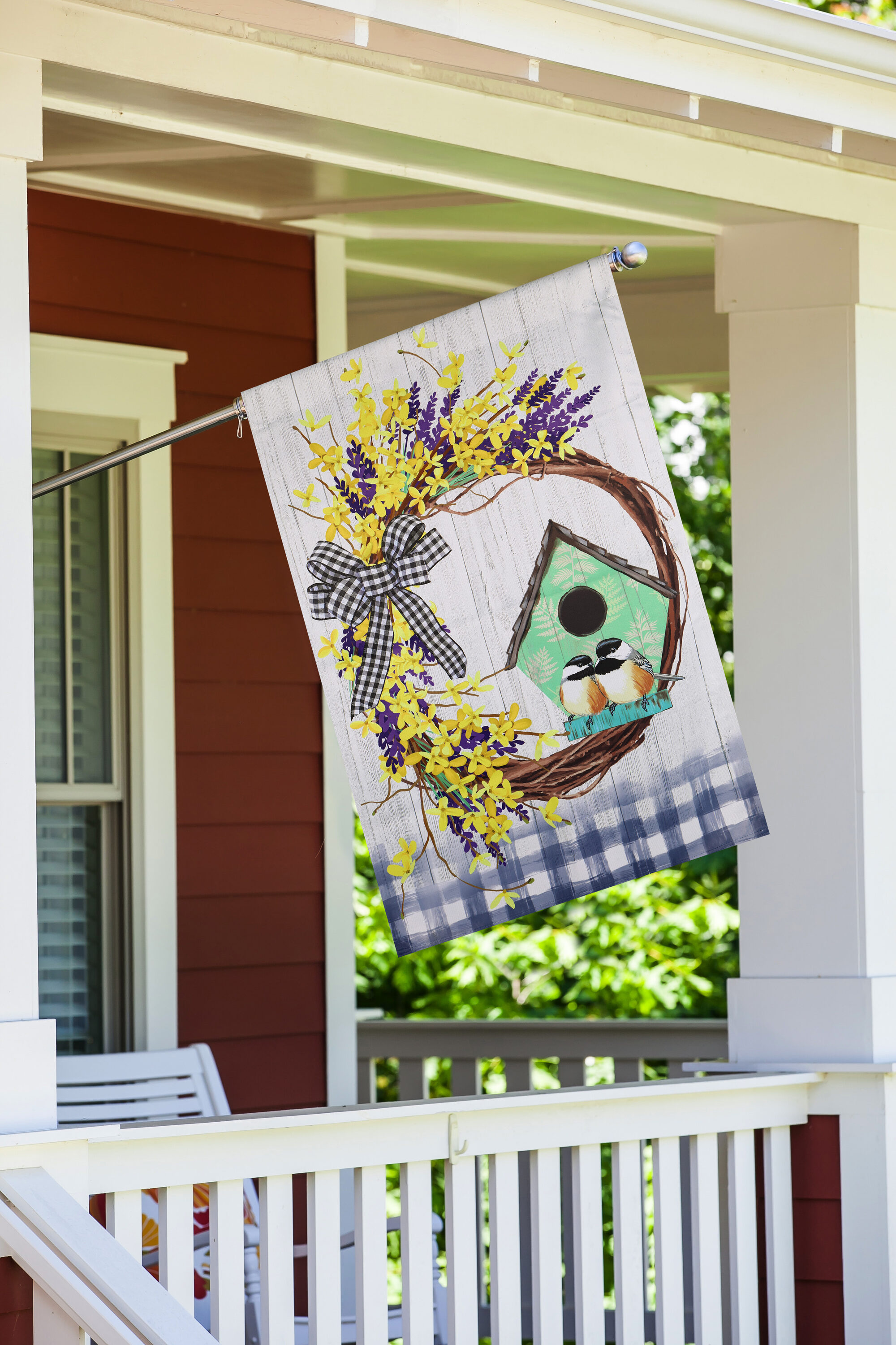 Style Selections 3.66-ft W x 2.33-ft H Spring House Flag in the ...