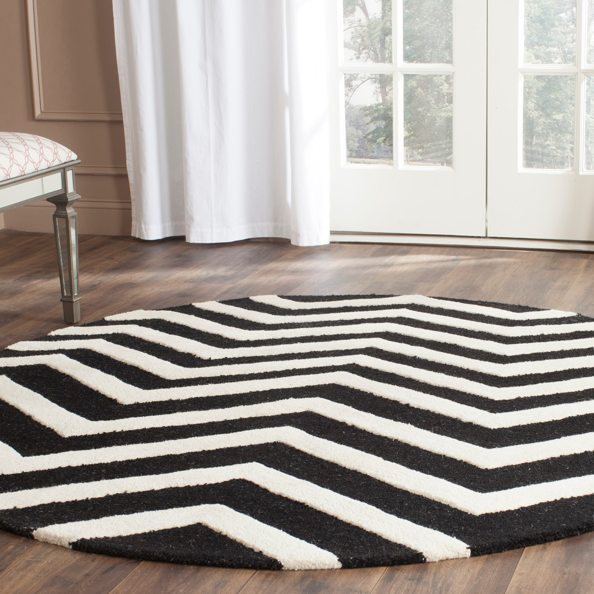  Cambridge 714 Black/Ivory Contemporary 6ft x 6ft Round Rug