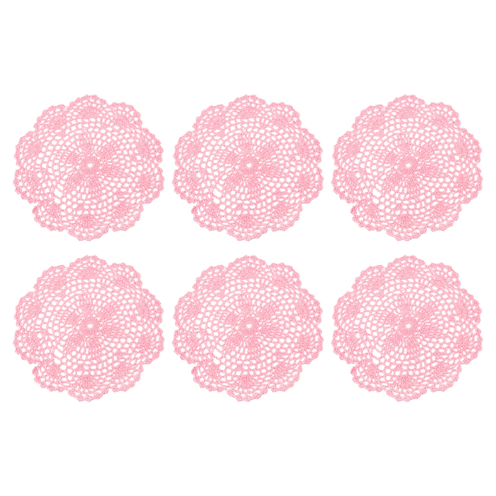 Unique Bargains Crochet Doilies 6pcs 8 Inch - Handmade Crochet Cotton Coaster Round Lace Placemats with Floral Patterns for Wedding Party Decoration (Pink)