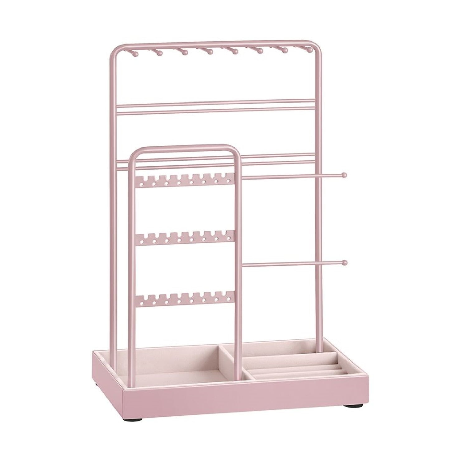 Slickblue Vertical Jewelry Organizer Stand - Metal Tabletop Jewelry Holder with Double-Row Necklace Hooks Earring Slots for Bedroom Dresser Closet - Available in 5 colors