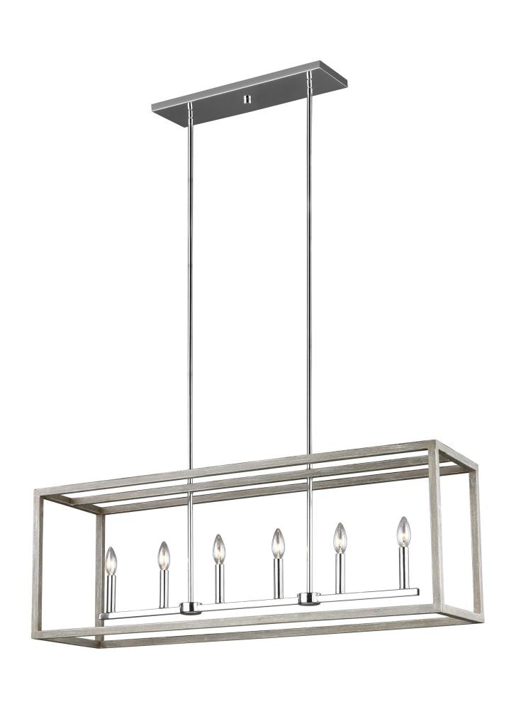 Generation Lighting 6634506EN-872 Moffet Street 6 -Light Washed Pine/Chrome Rustic Linear Large Hanging Kitchen island light