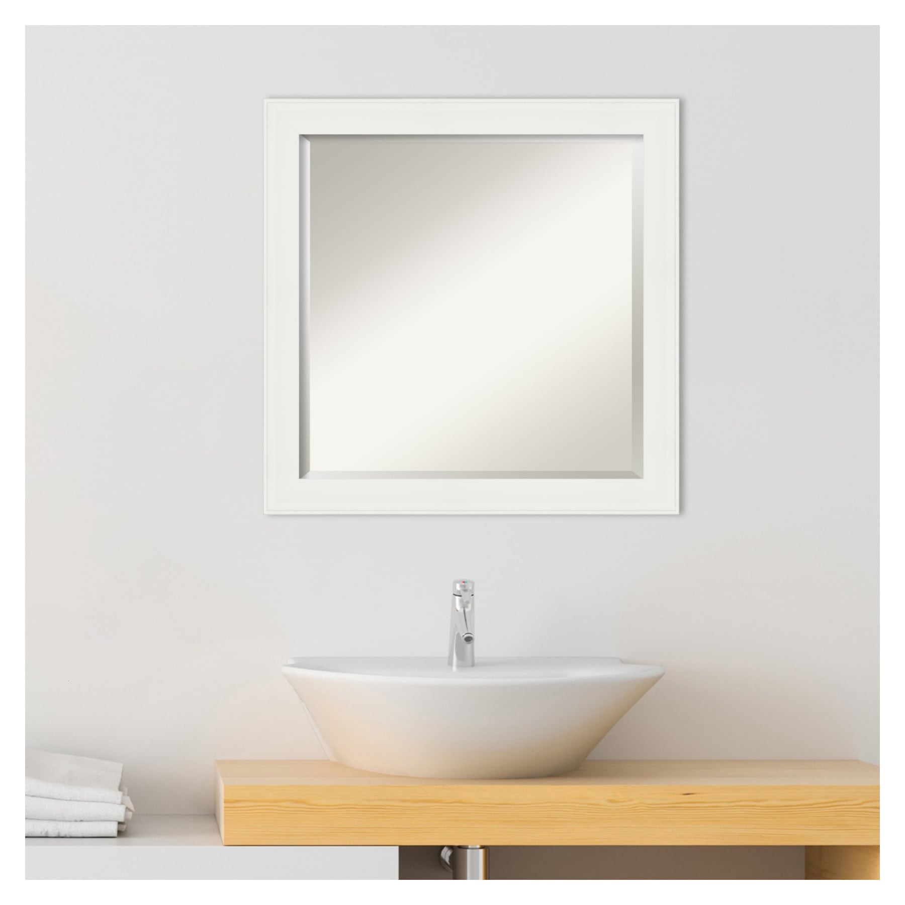 Vanity White Beveled Rectangular Bathroom Wall Mirror 30x30
