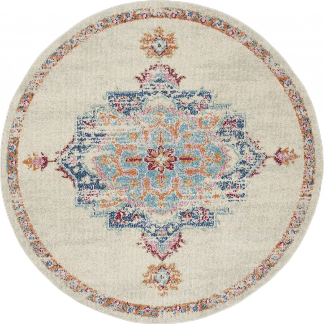 HomeRoots 4000385573 5 x 5 (ft) Loomed Polypropylene Grey Multi Round Indoor Area rug