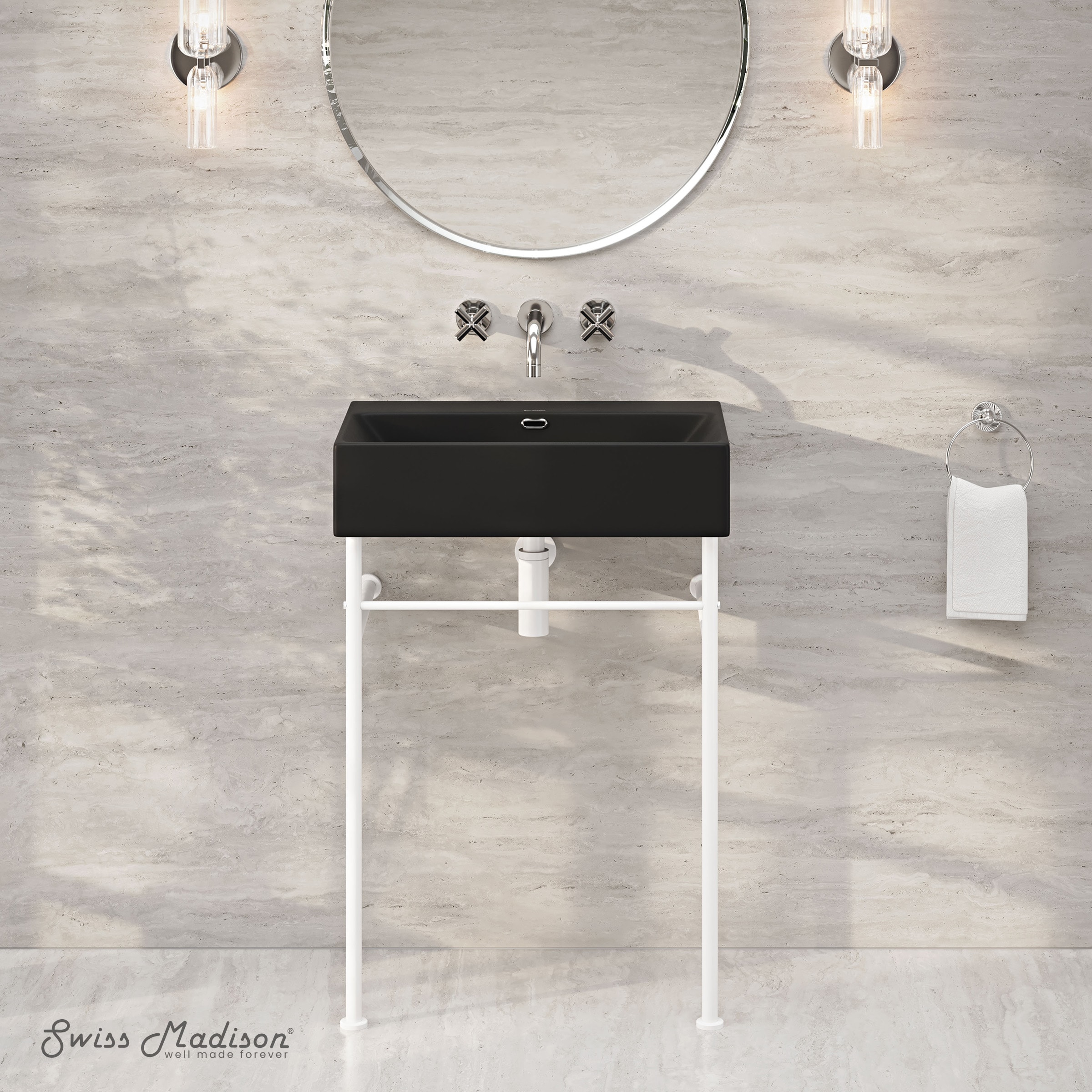 Swiss Madison SM-25-CSREI01MW-0MB Reims Ceramic 24-in Wall-mount Modern Matte White Console Sink with Base