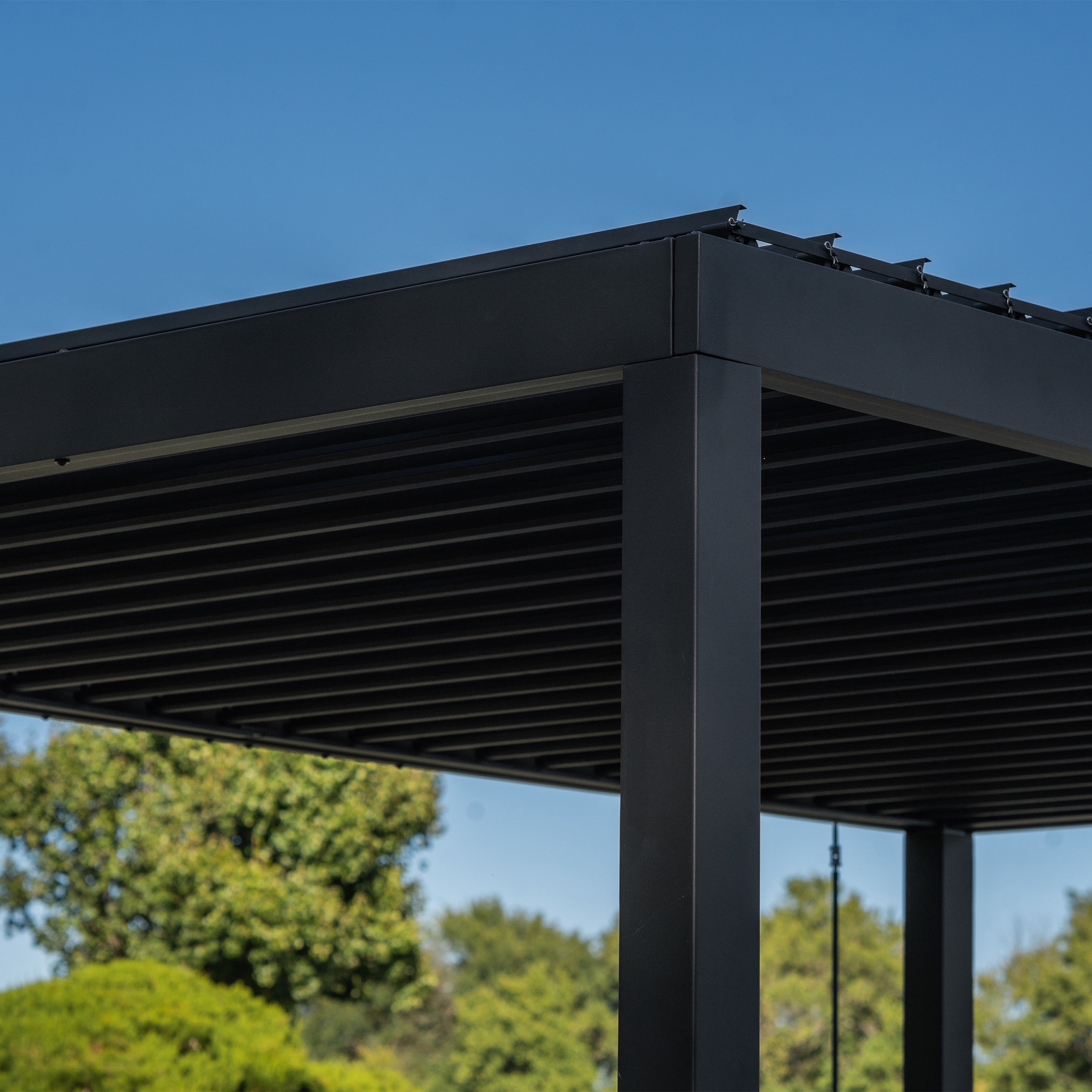 Sarasota Black Steel Louvered Pergola with Canopy