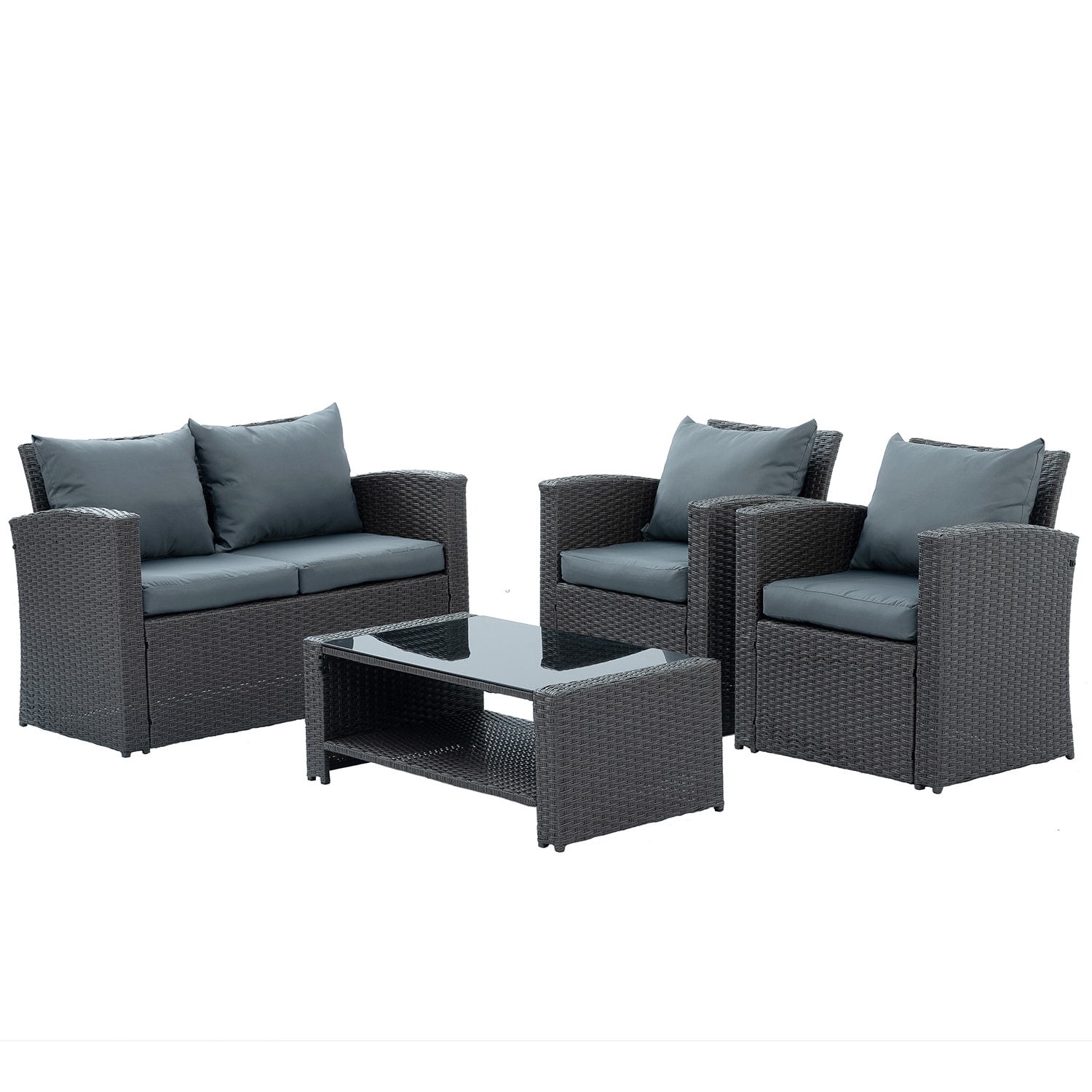 Bybafun YB7900022 4 -Piece Rattan Patio Conversation Set with Gray Cushions