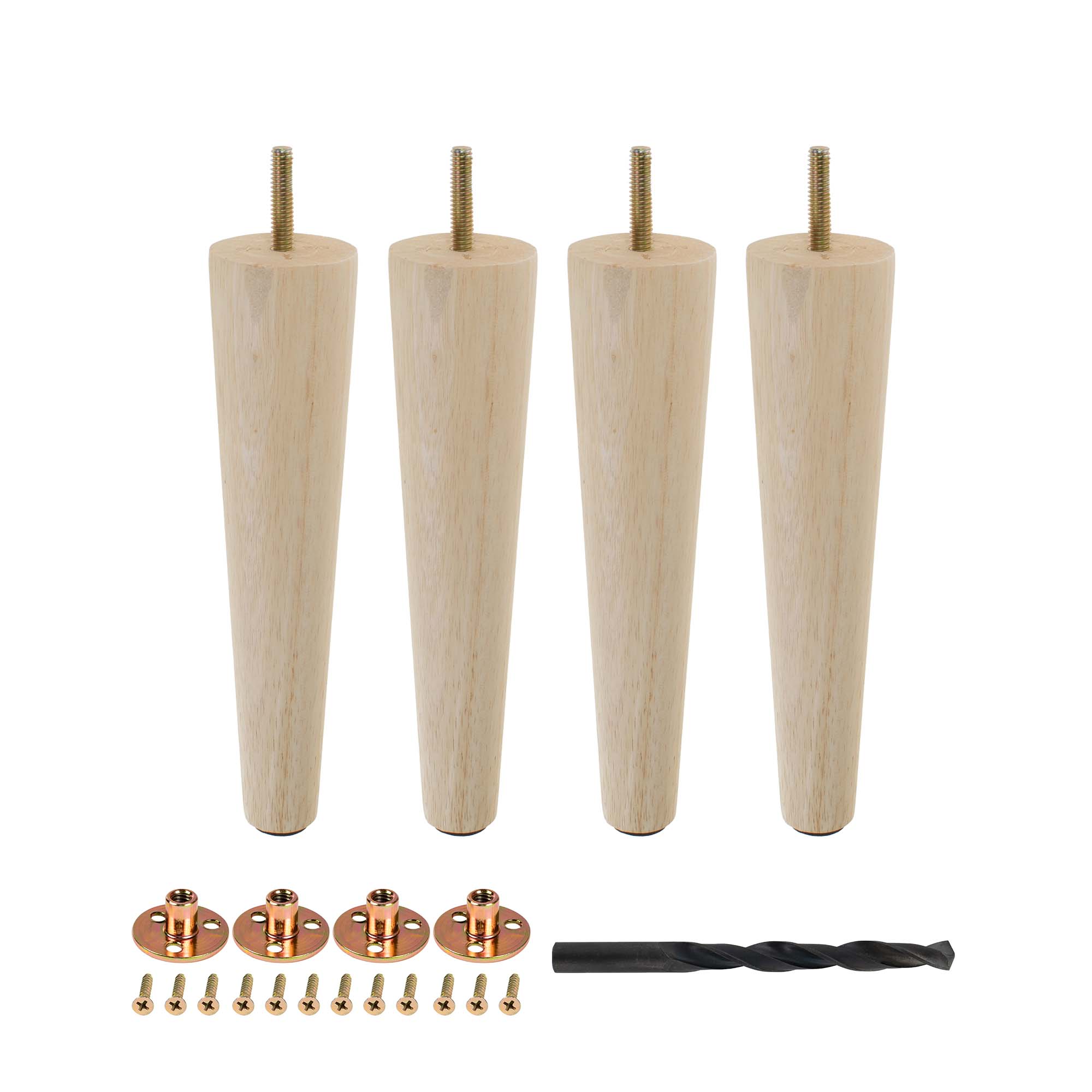 8-Inch Unfinished Rubberwood Tapered Sofa Legs with Hardware