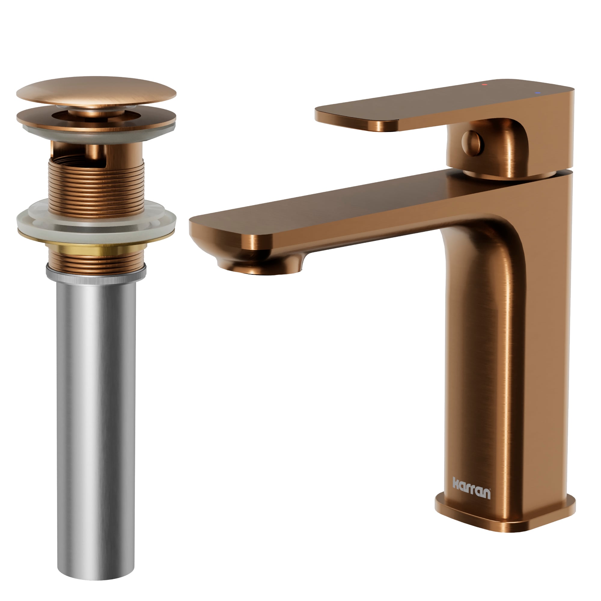 Karran KBF510BC Venda Brushed Copper Single hole 1-handle WaterSense Low-arc Residential Handle Bathroom Sink Faucet with Drain