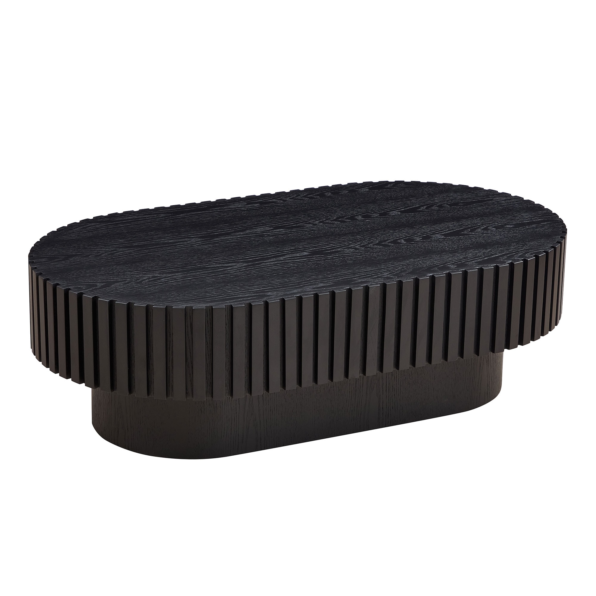 Tatayosi T-2P250585 Modern Handcraft Drum Coffee Table Oval Coffee Table for Living Room Small Wooden Coffee Table with Sturdy Pedestal for Office Black