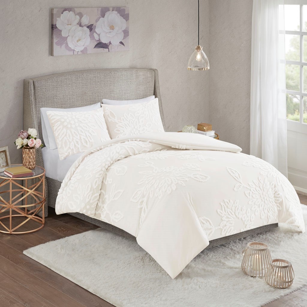 Tinyhomie King/Cal King 3 Piece Tufted Cotton Chenille Floral Duvet Cover Set