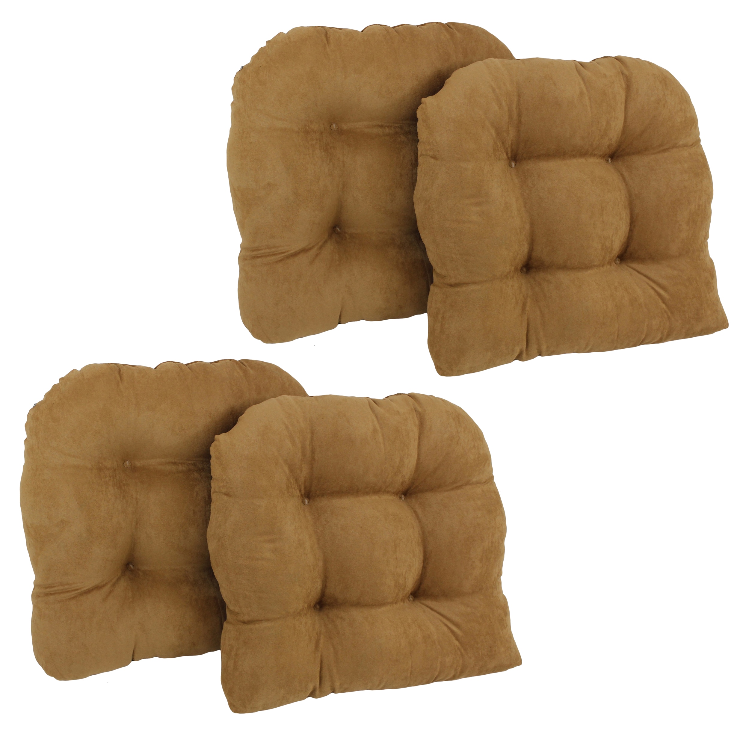 16-inch Solid Micro Suede U-shaped Tufted Chair Cushions (Set of 4) -  Saddle Brown