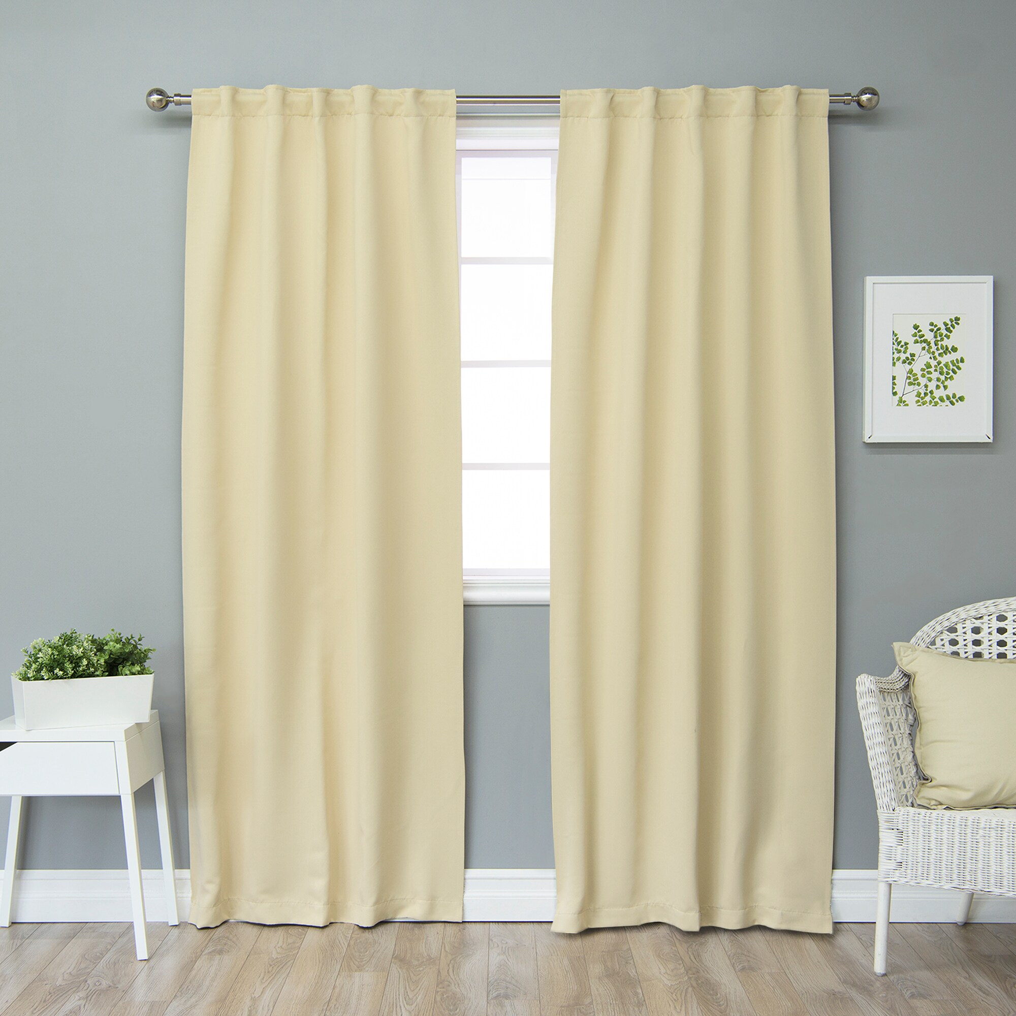 Best Home Fashion SOLID-40W84L-BEIGE 84-Inches Beige Blackout Back tab Curtain panel pair