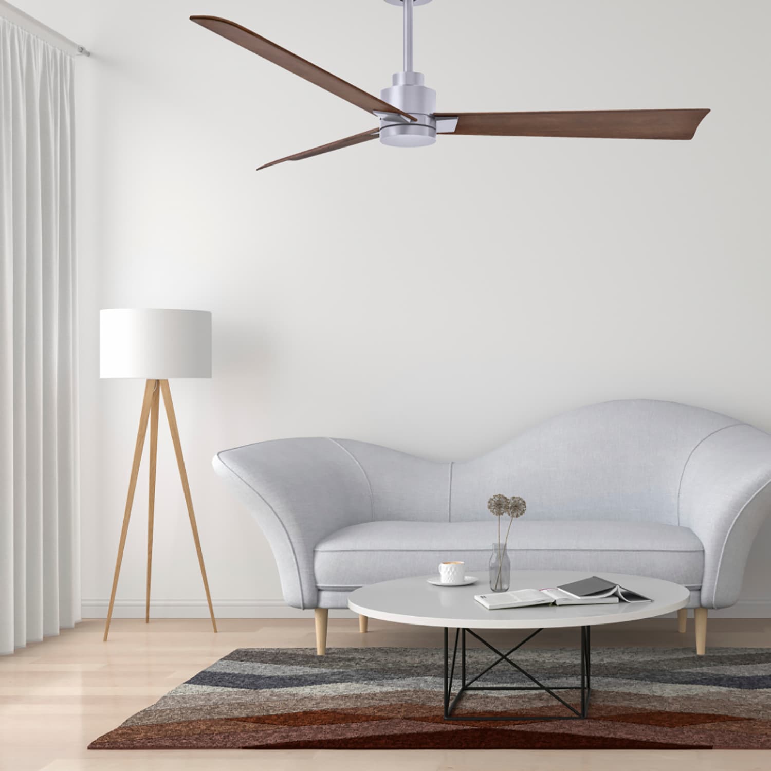 Matthews Fan Company AK-BN-WN-56 Alessandra 56-in Outdoor Brushed Nickel with Walnut Blades Ceiling Fan Without Light and Remote ( 3 -Blade )