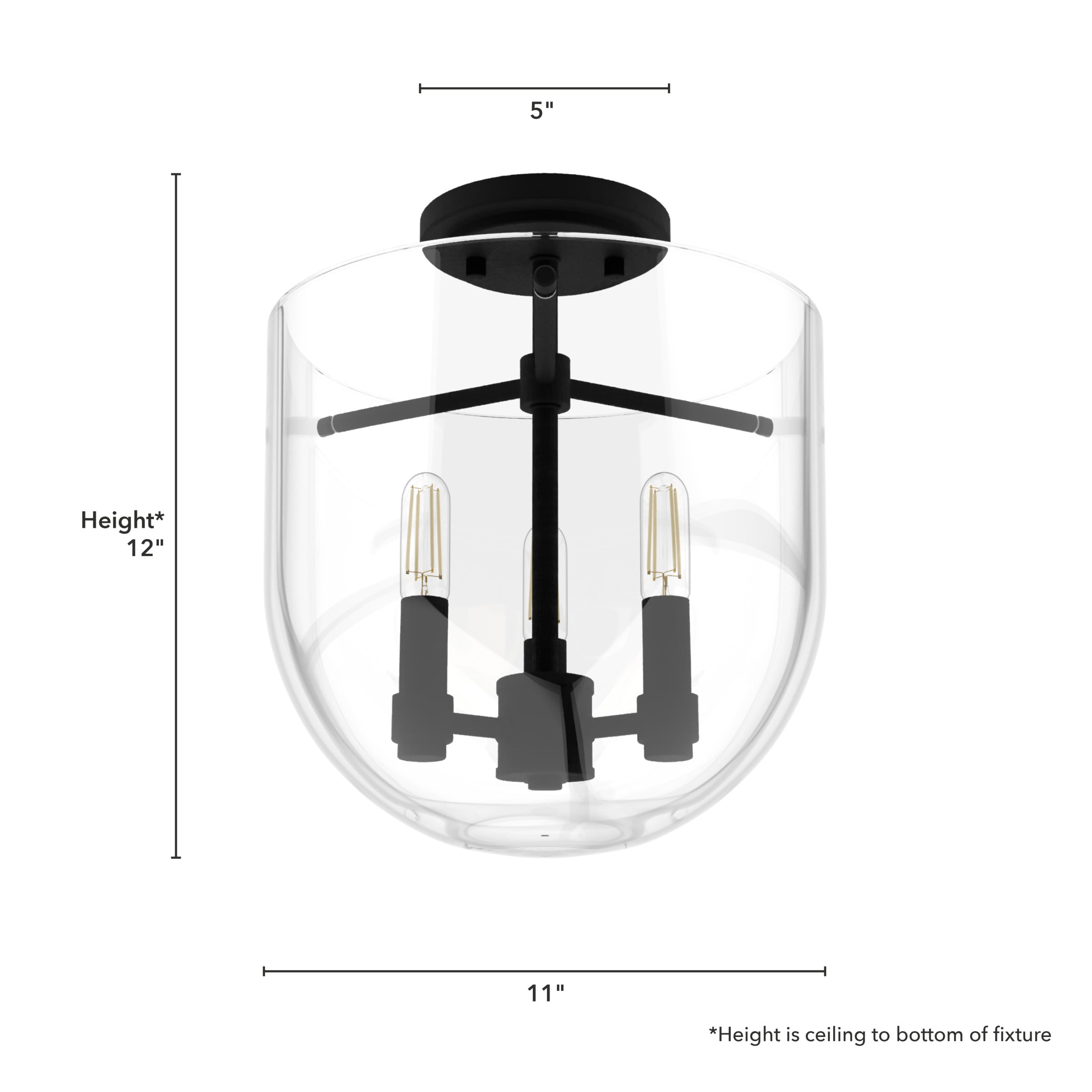 Sacha Modern Natural Black Iron Bowl LED Flush Mount Light