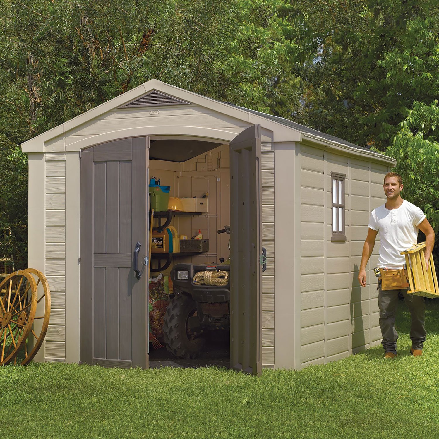 Rubbermaid 7-ft x 3-ft Roughneck Gable Resin Storage Shed (Floor Included)  in the Vinyl & Resin Storage Sheds department at