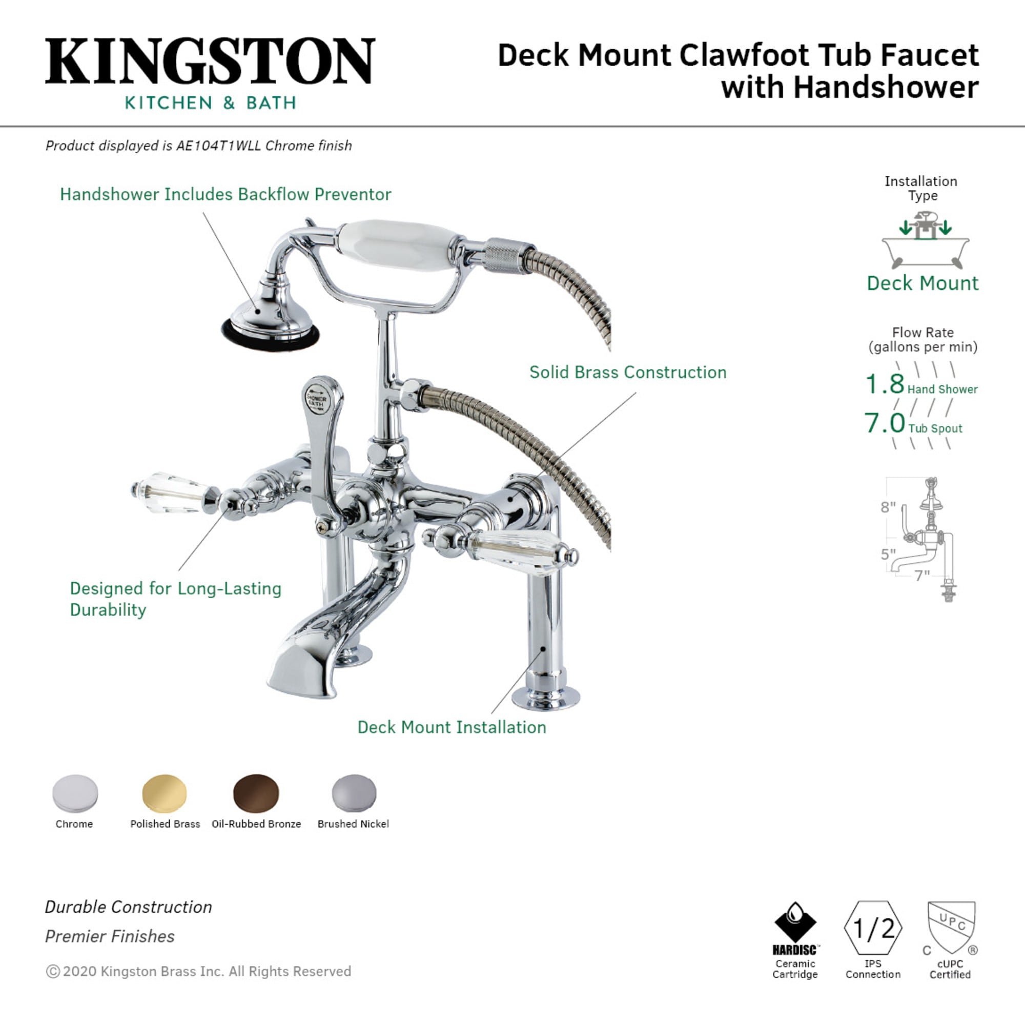 Kingston Brass WLAE103T2WLL Roman-Tub-Faucets - View #3