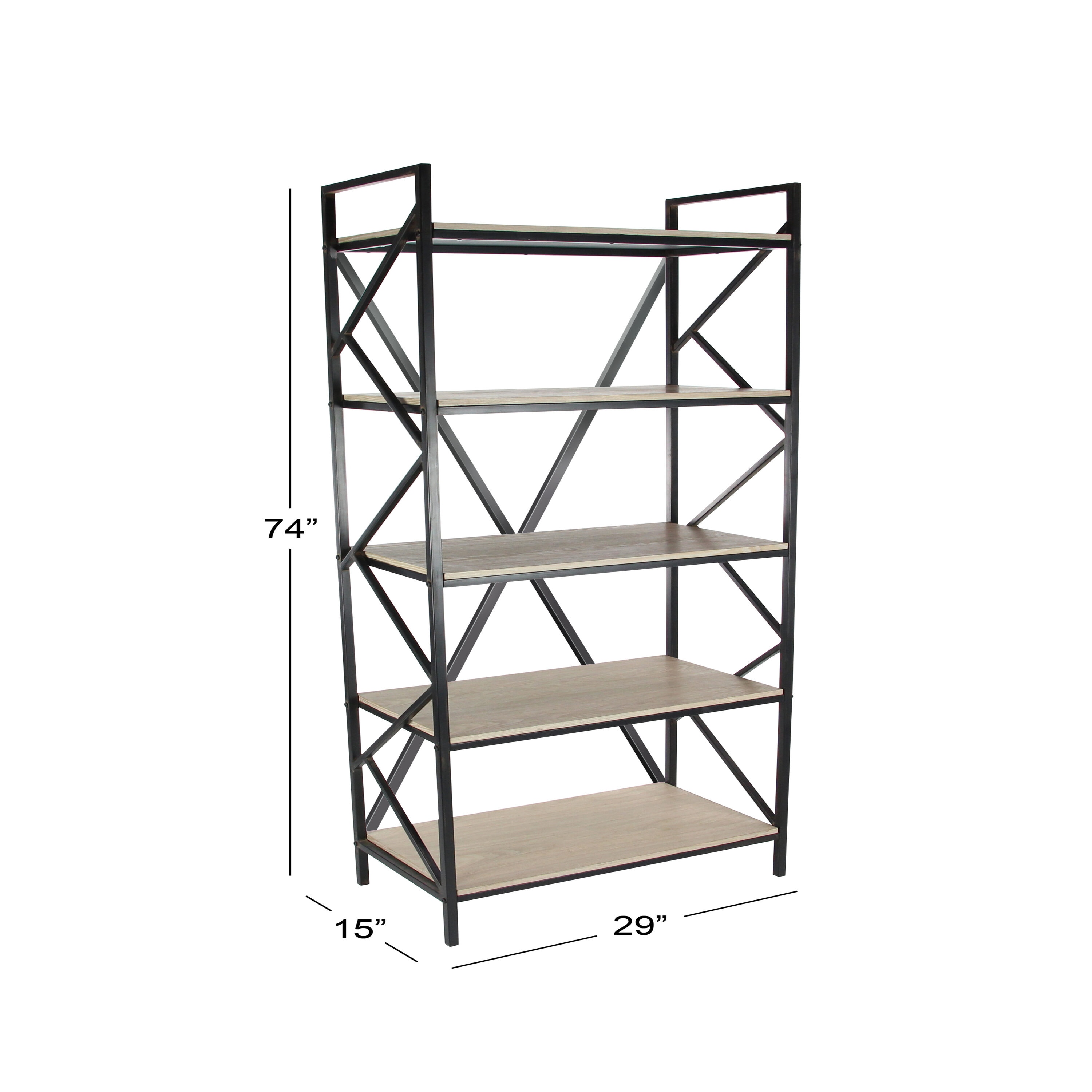 allen + roth Distressed Brown Metal 5-Shelf Bookcase (31.5-in W x 60-in H x  17.75-in D) in the Bookcases department at