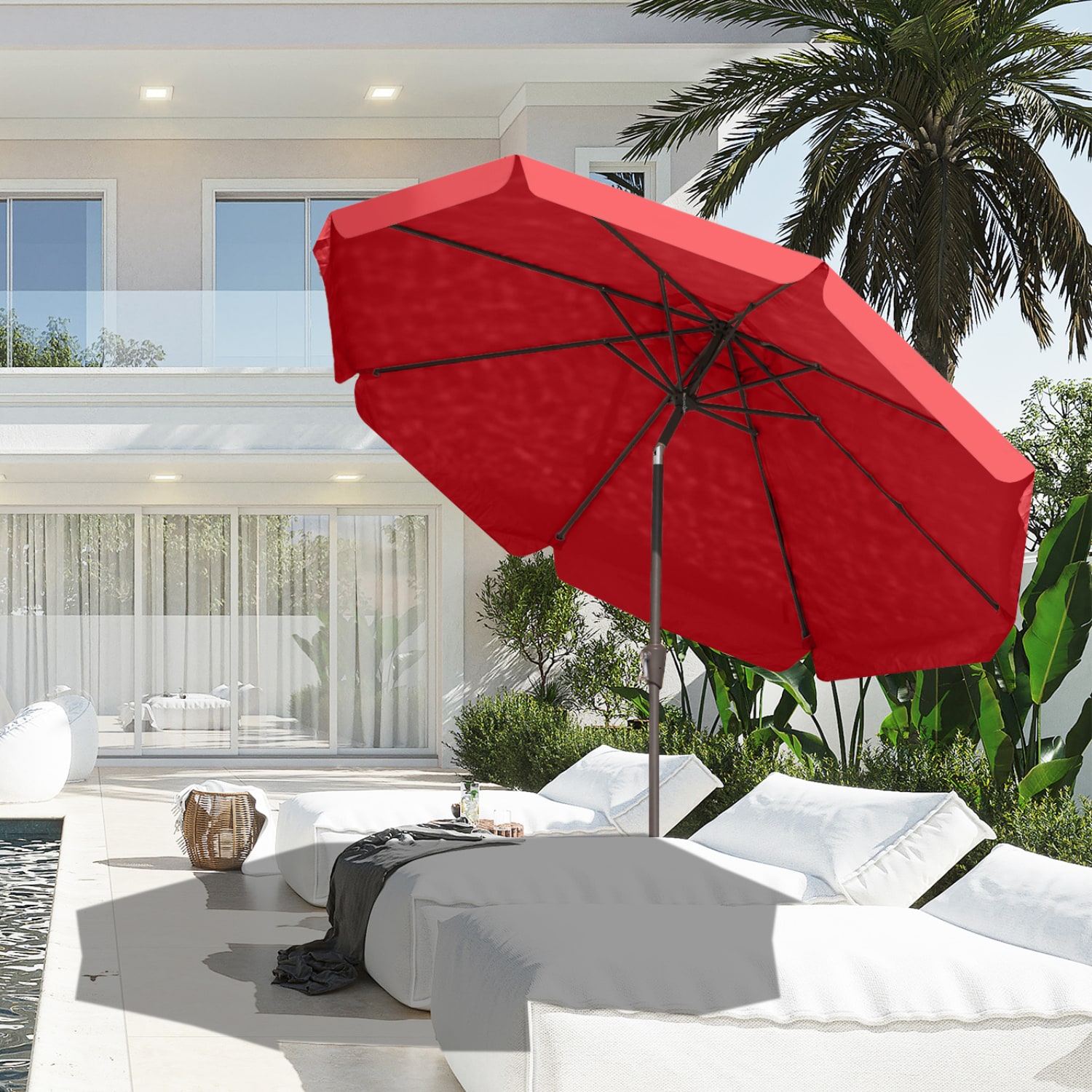 JEAREY CBZZS-10-RD 10-ft Steel Red Push-button Tilt Market Patio Umbrella