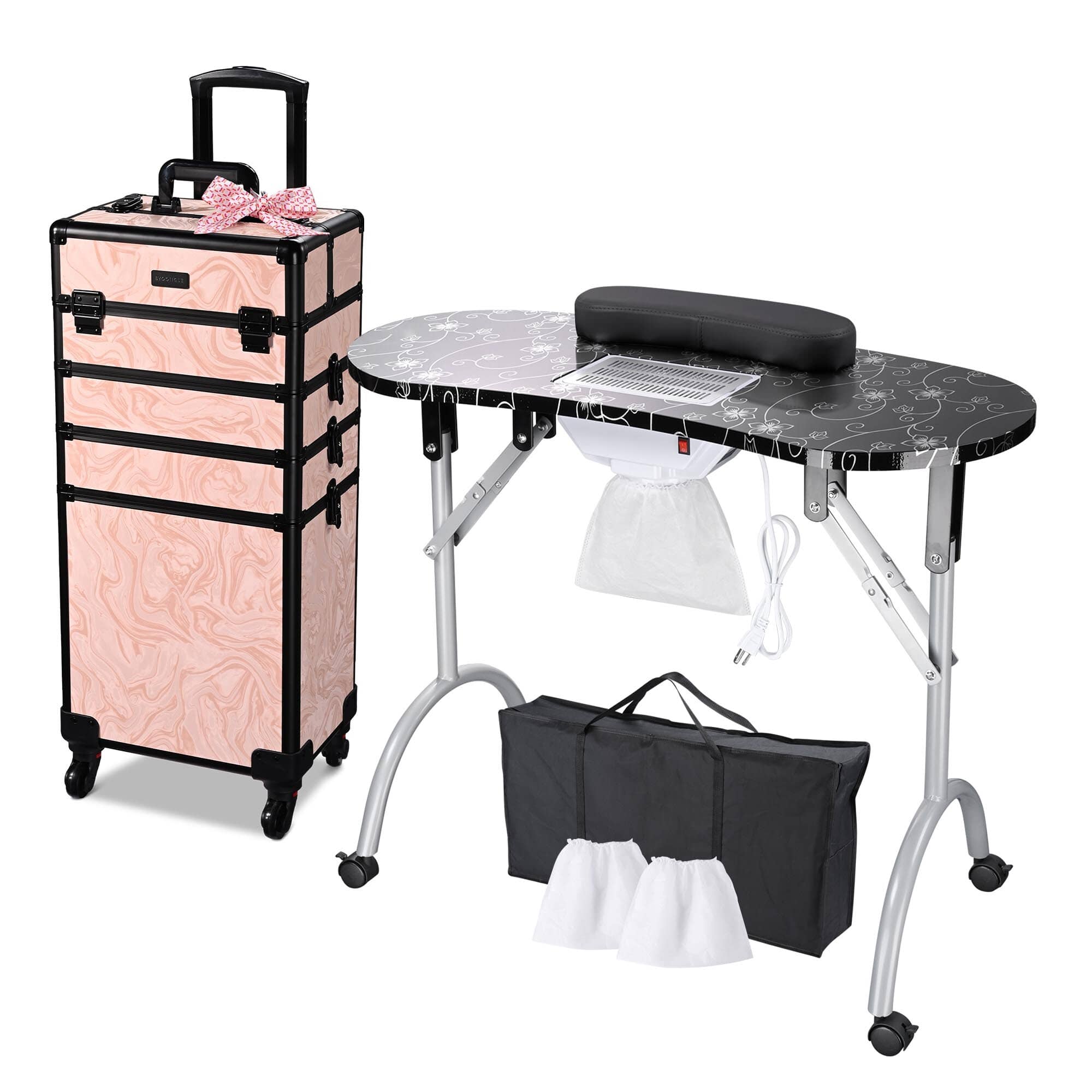 Yescom 12NATSET02-LC12-LO Byootique Folding Manicure Nail Table 4in1 Rolling Makeup Train Case CB Dusk