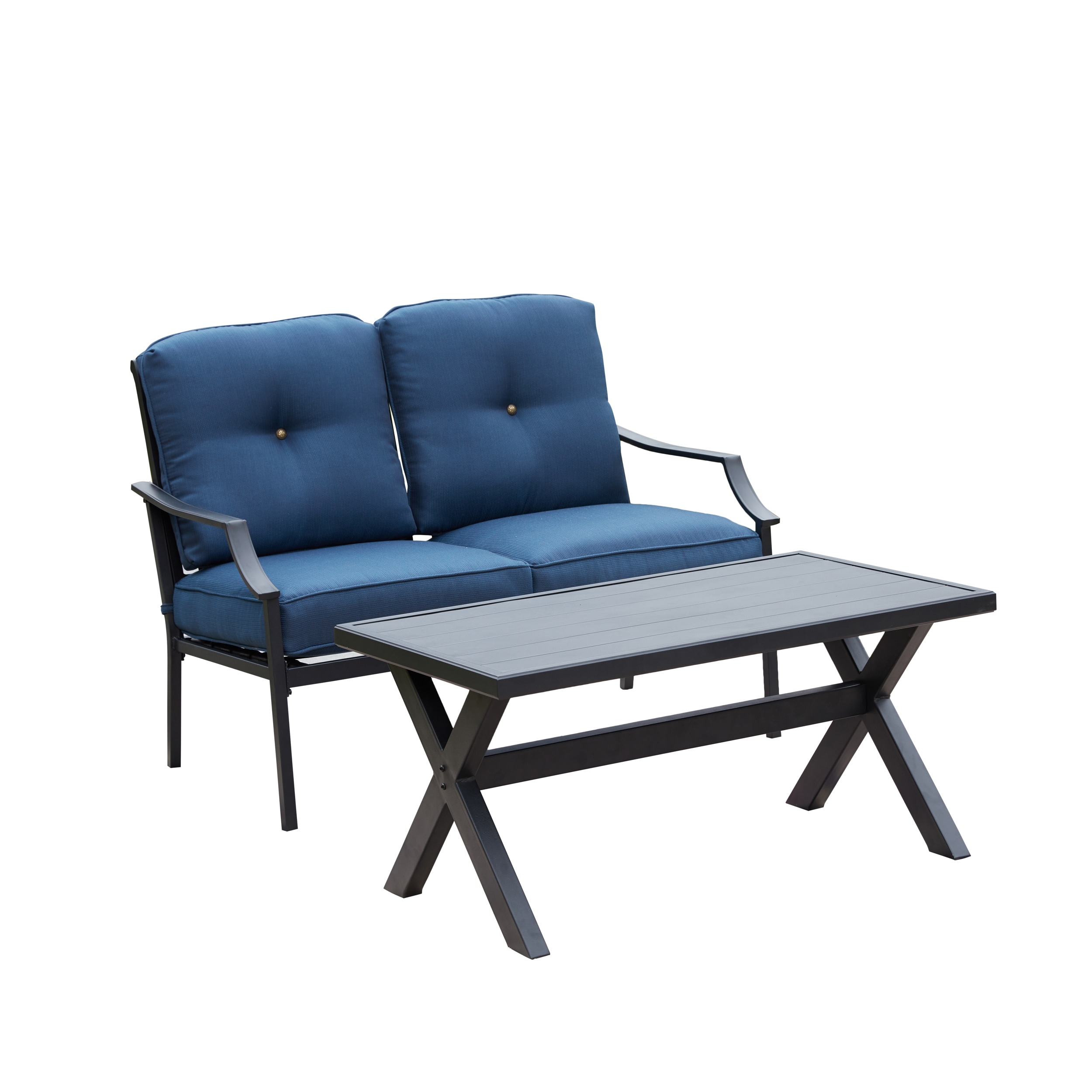 Top Home Space TP00319-B 2 -Piece Patio Conversation Set with Blue Cushions