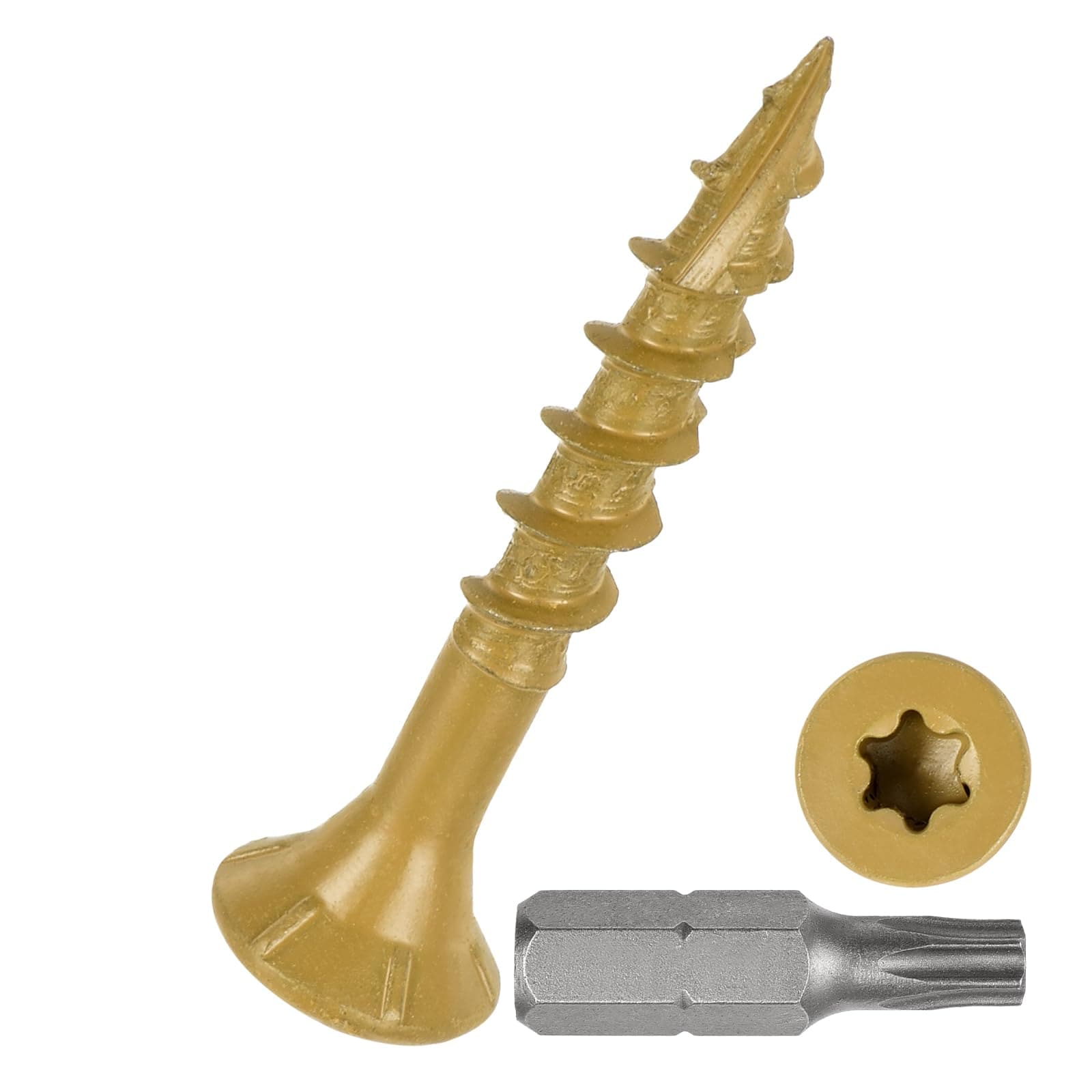 Phyfalip  Deck Screws 8 by 1 and Quarter Inch Tan Epoxy Coated Carbon Steel 200 pack T25 Star Drive Bit Included for Outdoor Decks Fences Frames