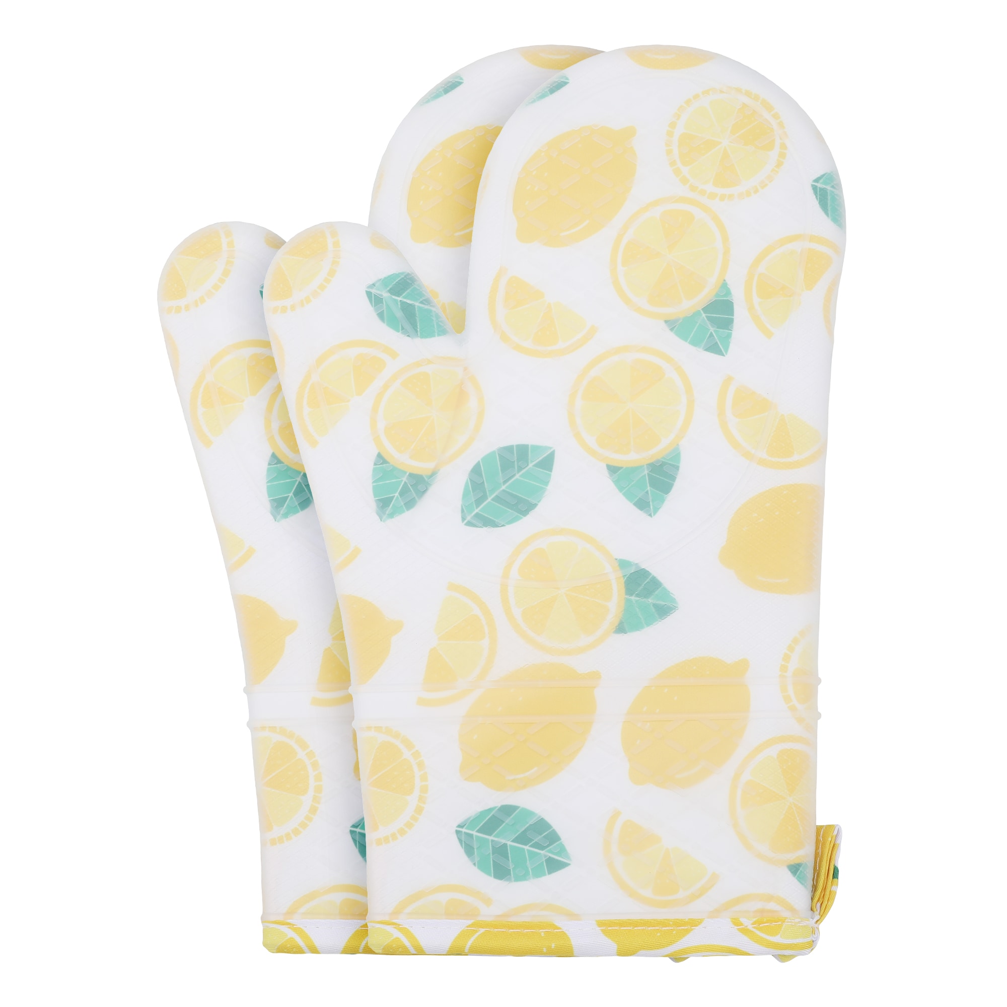 Unique Bargains Floral Oven Mitts Heat Resistant and Waterproof Cooking Gloves Cotton and Silicone Gripping for Baking Kitchen Mitts Set of 2 11.6x7.3inch Yellow #S25123100UX2323