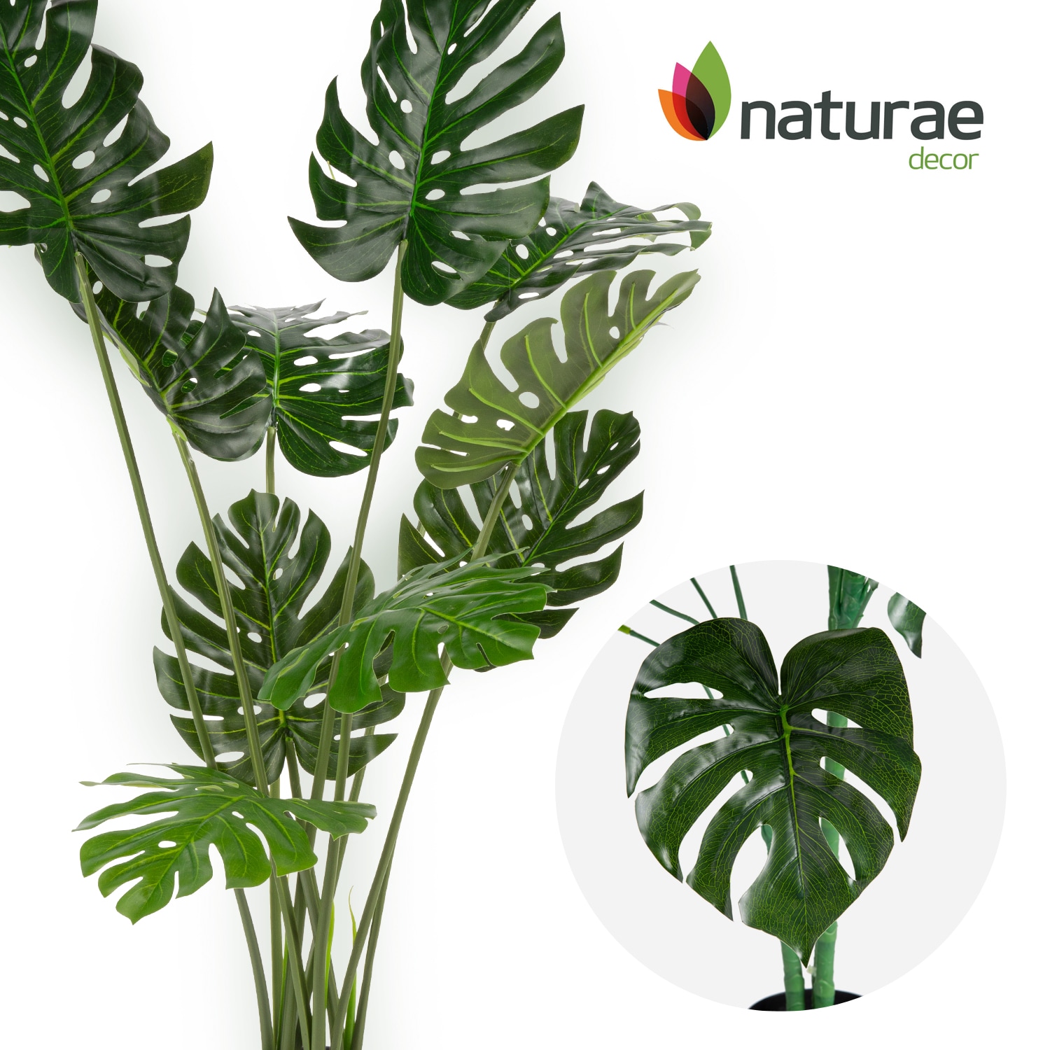 59-Inch Green Artificial Monstera Floor Plant with Black Plastic Pot
