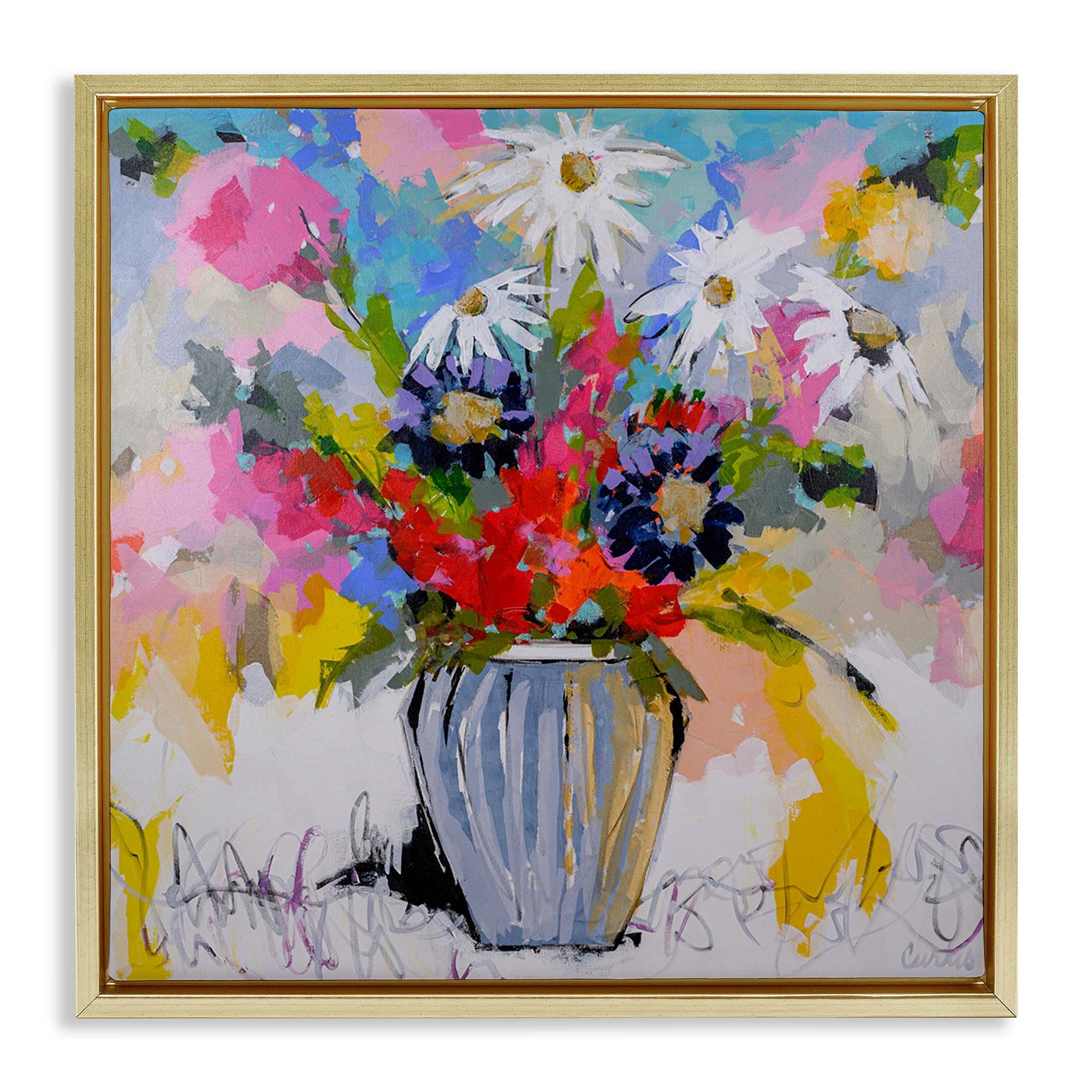 Stupell Industries BS-789-FFG-24X24 Bright Clustered Flowers Gold Framed Floater Canvas Wall Art By Joan Curtis 25 x 25