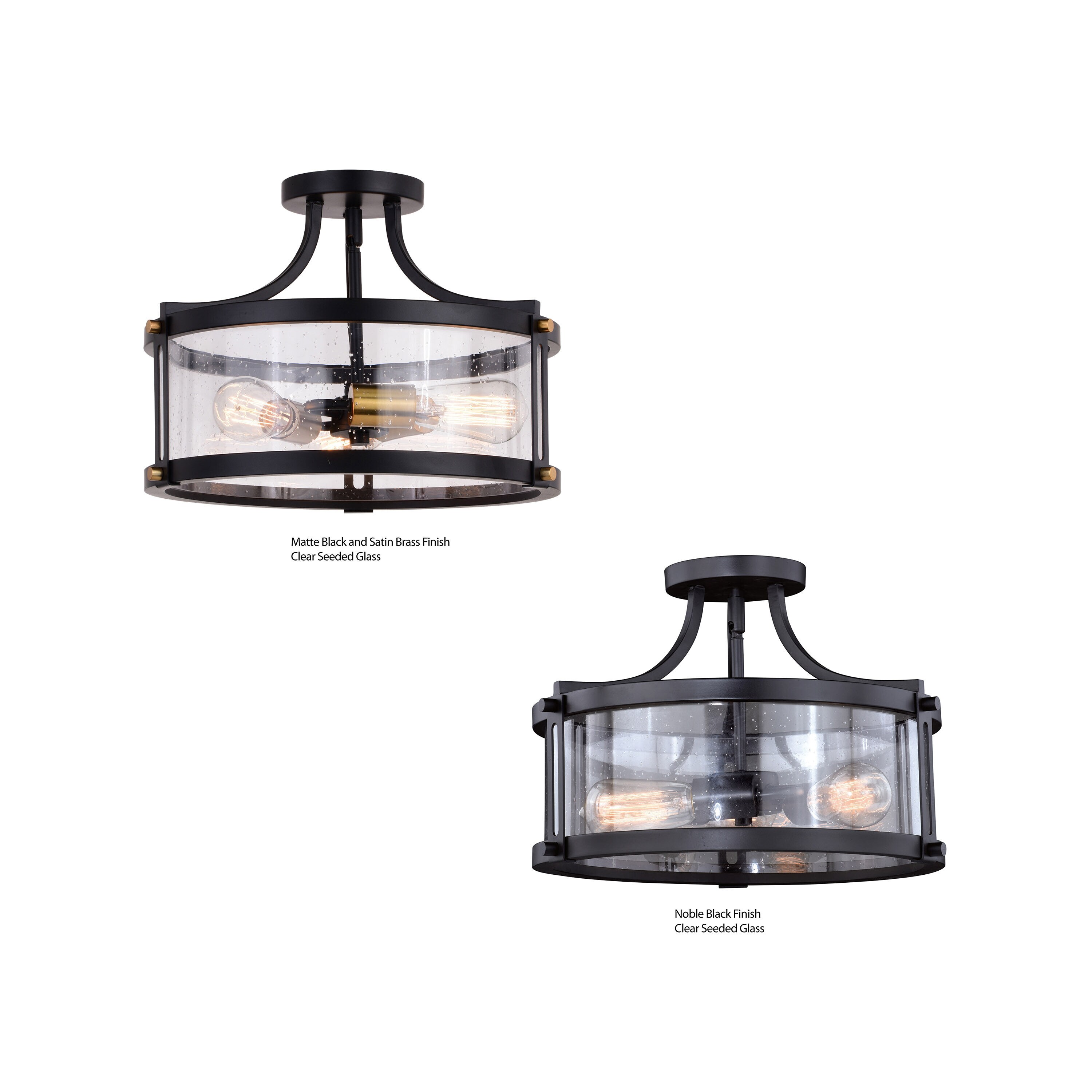 Noble Bronze Industrial Drum Flush Mount with Seeded Glass