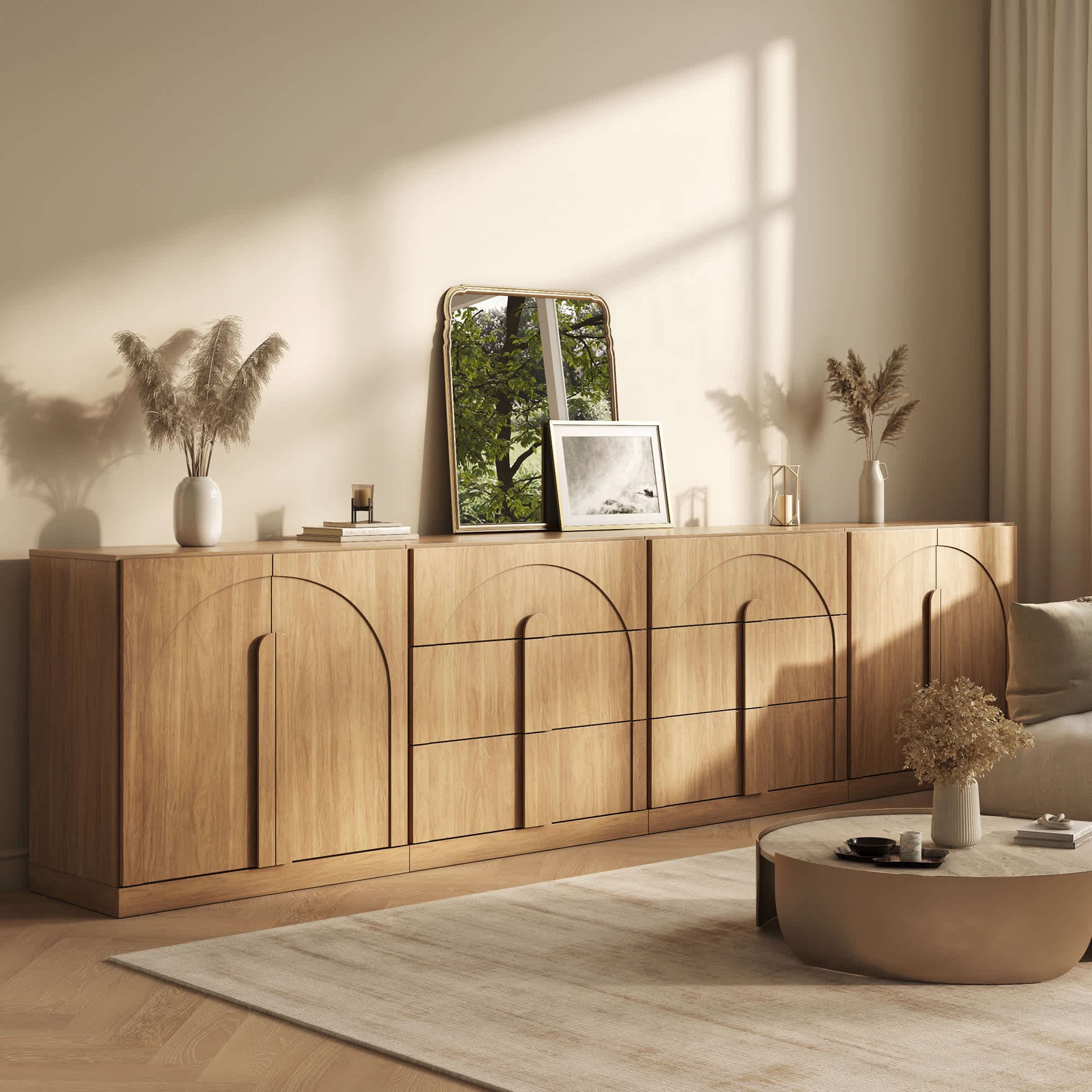 Belleze  Camel Modular Sideboard Cabinet 4Pcs Set with 6 Drawers and 4 Shelves