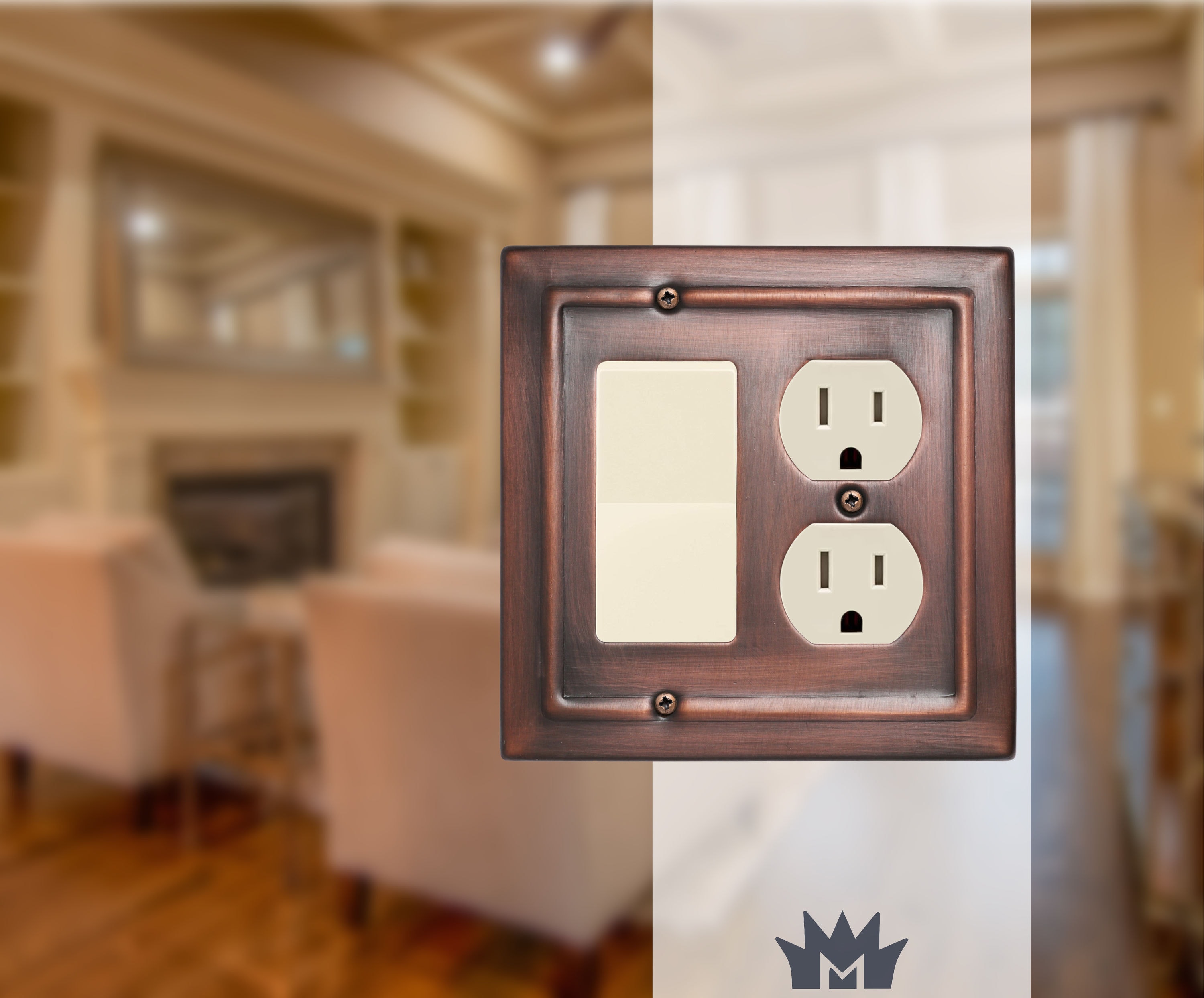 Monarch Abode 19664 Antique Copper Finish Architectural 2 -Gang Standard Size Copper Metal Indoor Duplex/Decorator Wall Plate