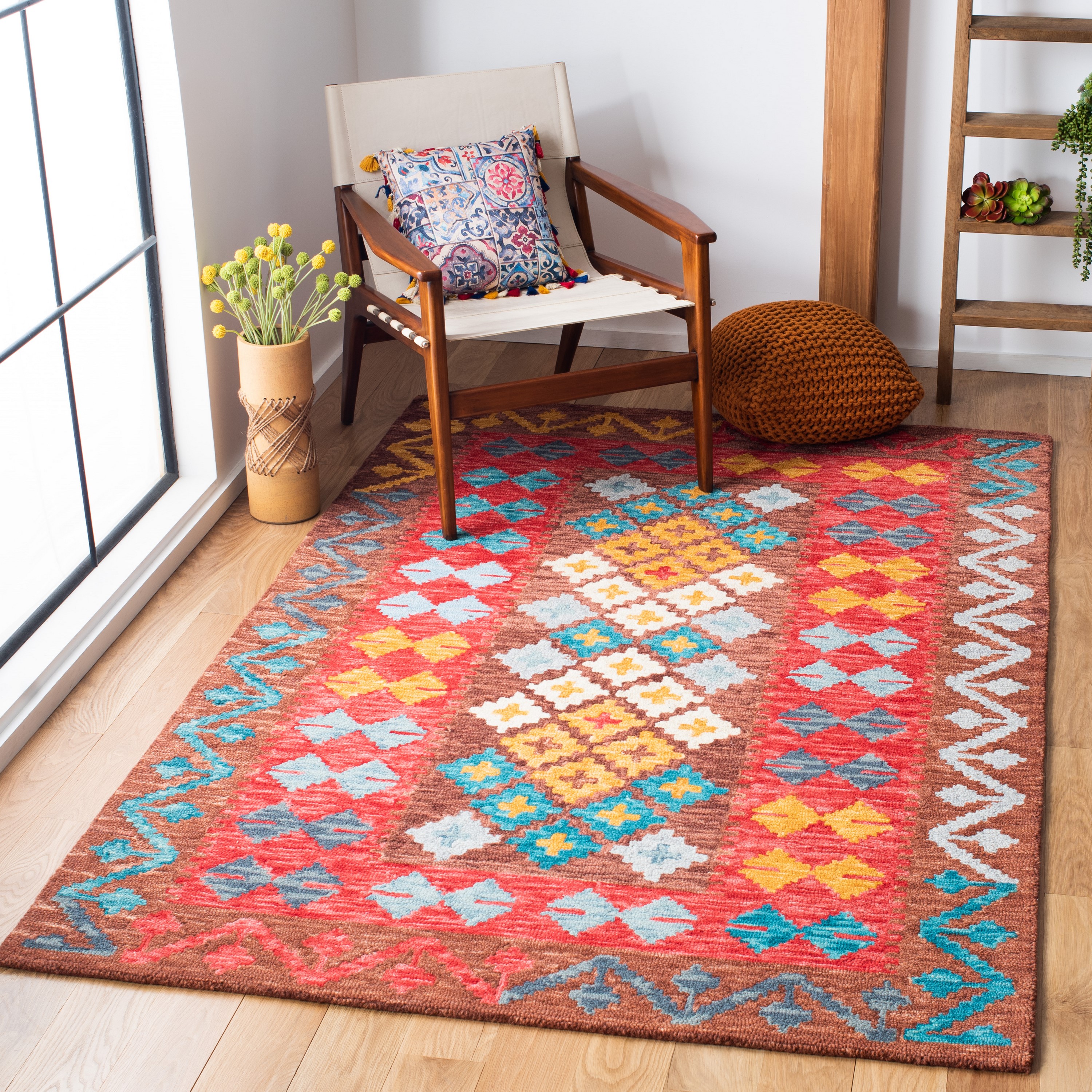 Safavieh APN403T-4 Aspen Shaked 4 x 6 (ft) Tufted Wool Brown/Red Rectangular Indoor Abstract Bohemian/Eclectic Area rug