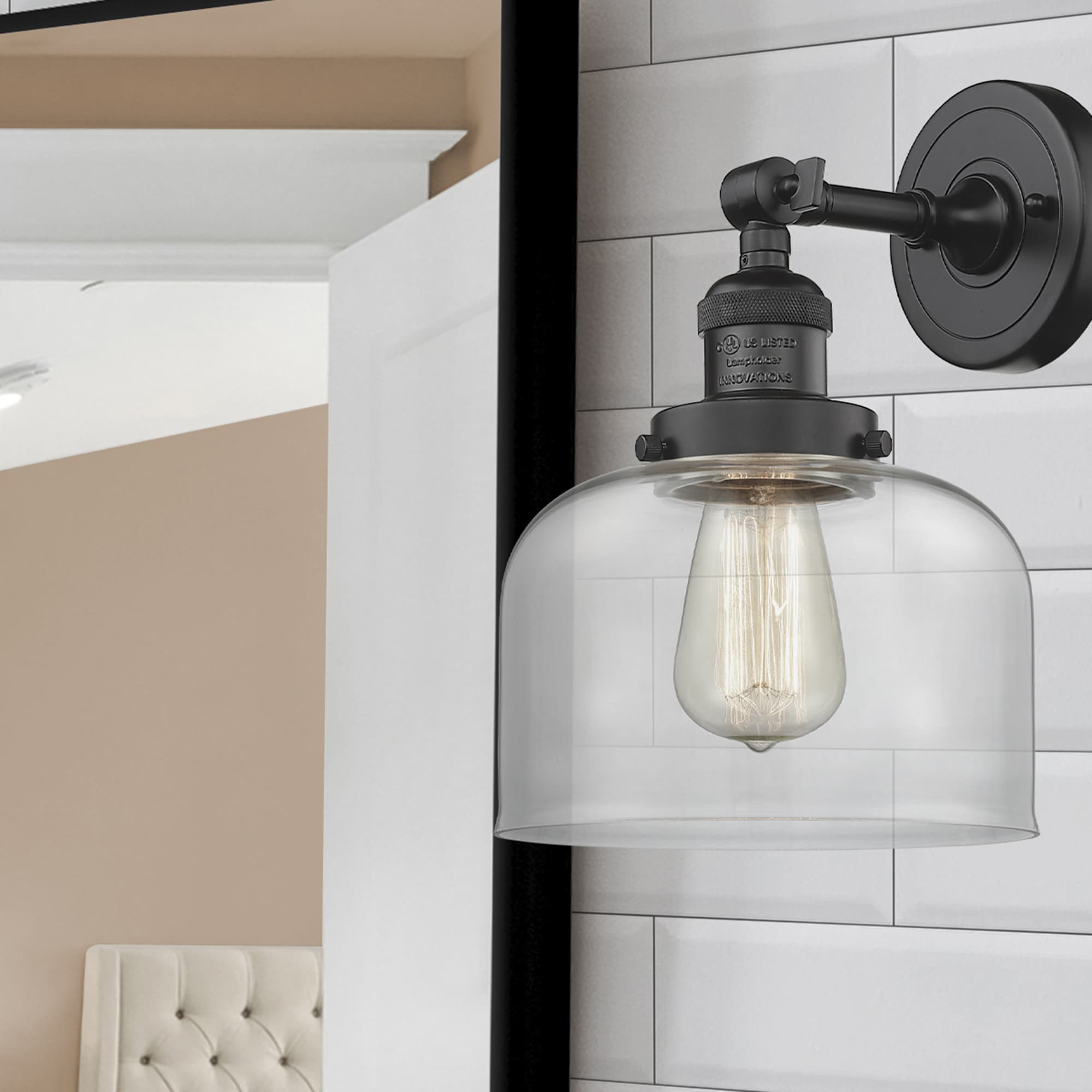 Innovations Lighting 203-OB-G72 Bell 8-in W 1 -Light Oil-rubbed Bronze Industrial Wall Sconce