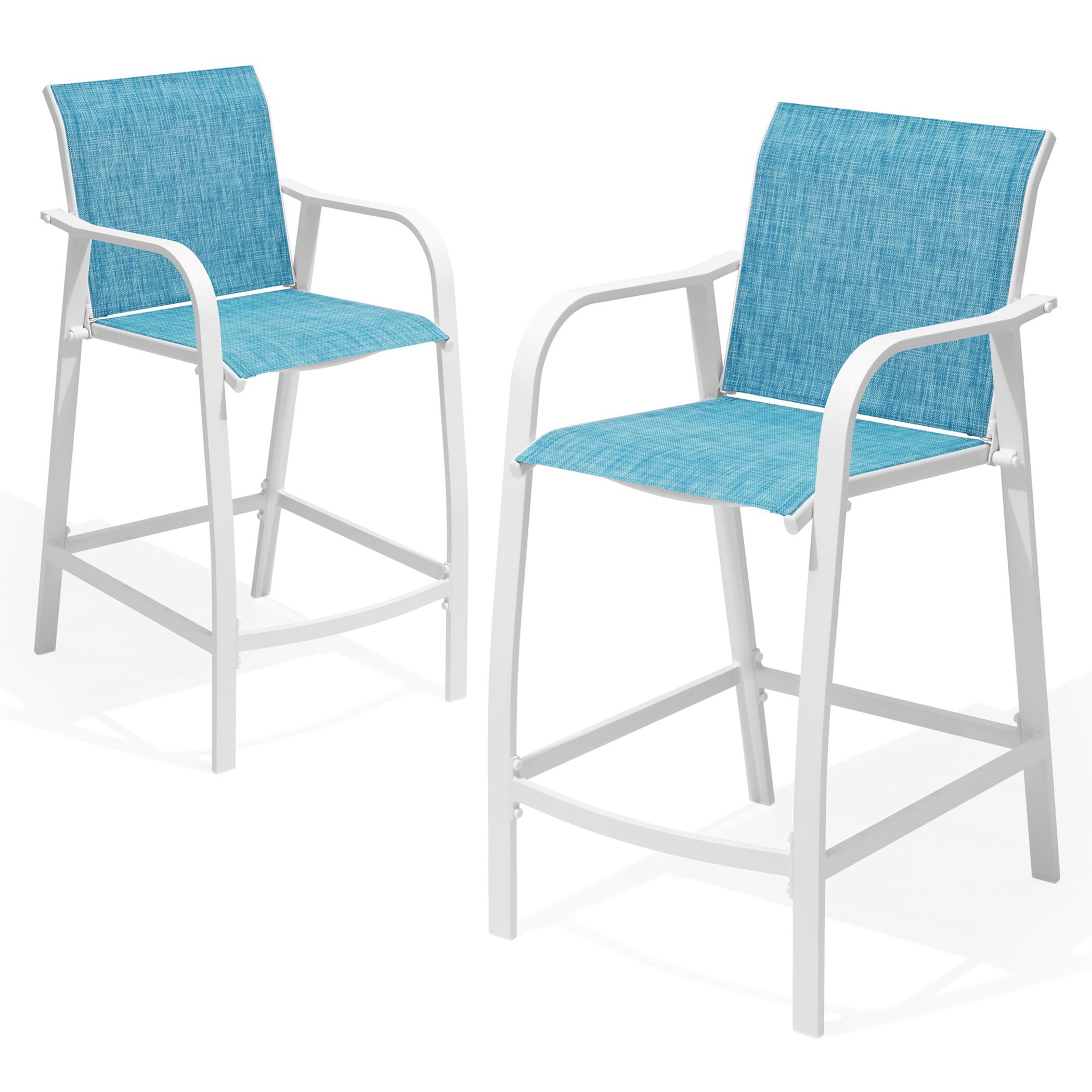 Crestlive Products CL-ST001BLU Counter Height Bar Stools 2 PCS Set (Blue) Set of 2 Brown Metal Frame Stationary Bar Stool Chair with Blue Mesh Seat