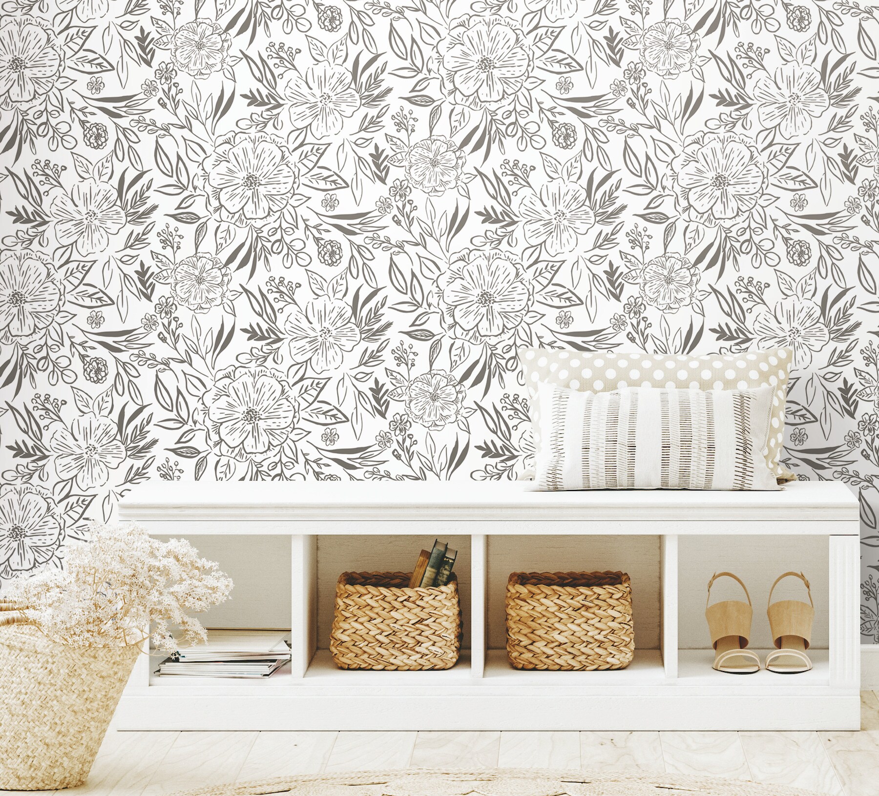 Roommates 308 Sq Ft Gray Vinyl Ivyvines Self Adhesive Peel And Stick Wallpaper In The