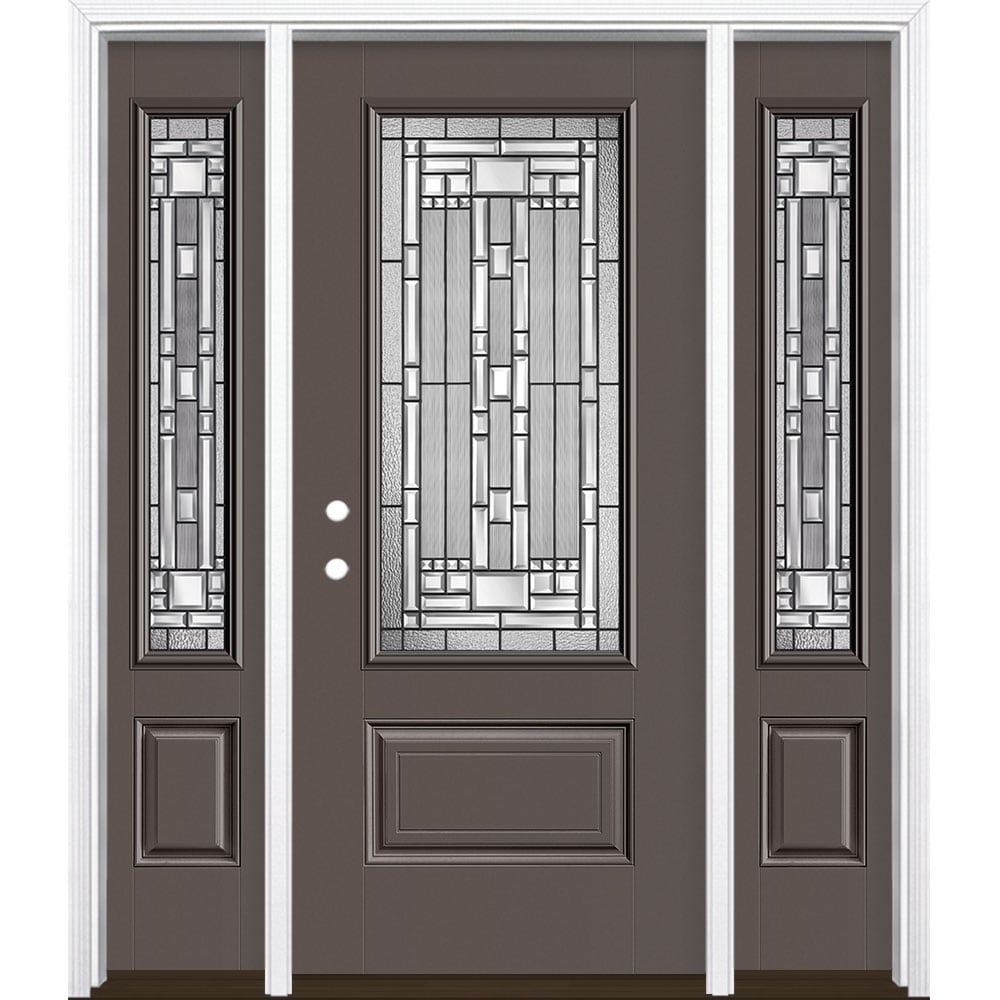Masonite 3421260 Naples 60-in x 80-in x 4-9/16-in Fiberglass 3/4 lite Right-hand inswing Timber Gray Painted Prehung Single door with sidelights Front Door with Brickmould Insulating core Decorative glass